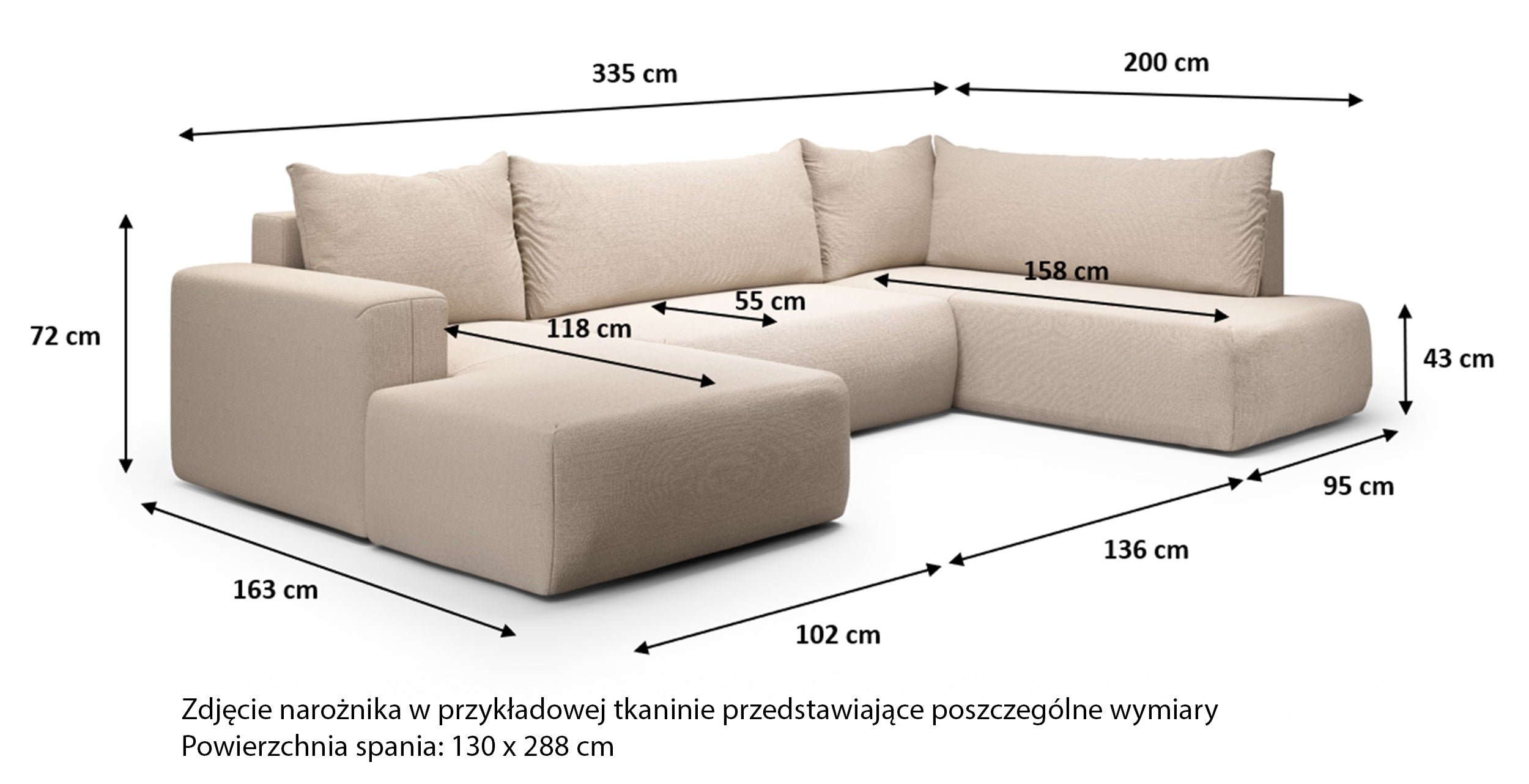Narożnik z funkcją spania Lummi U-kształtny z pojemnikiem czarny szenil hydrofobowy prawostronny