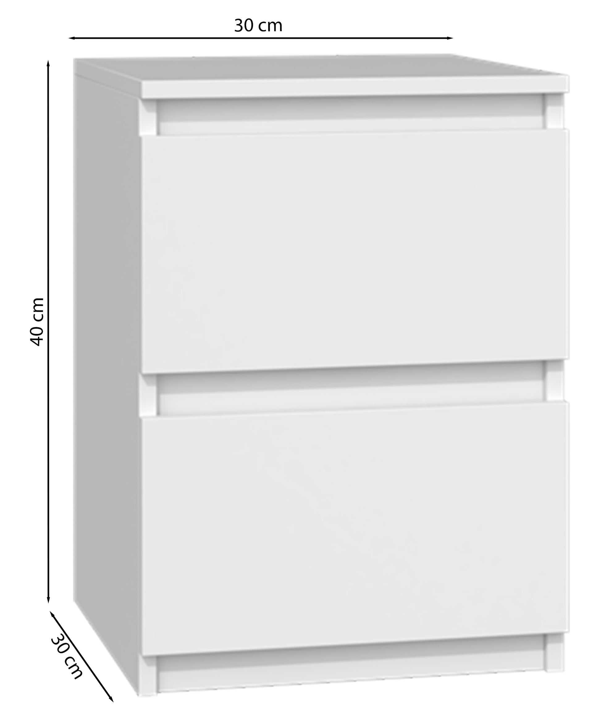 Rysunek wymiarowy 2 - Szafka nocna Malwa z dwiema szufladami 30 cm kaszmir: szerokość 30 cm, głębokość 30 cm, wysokość 40 cm