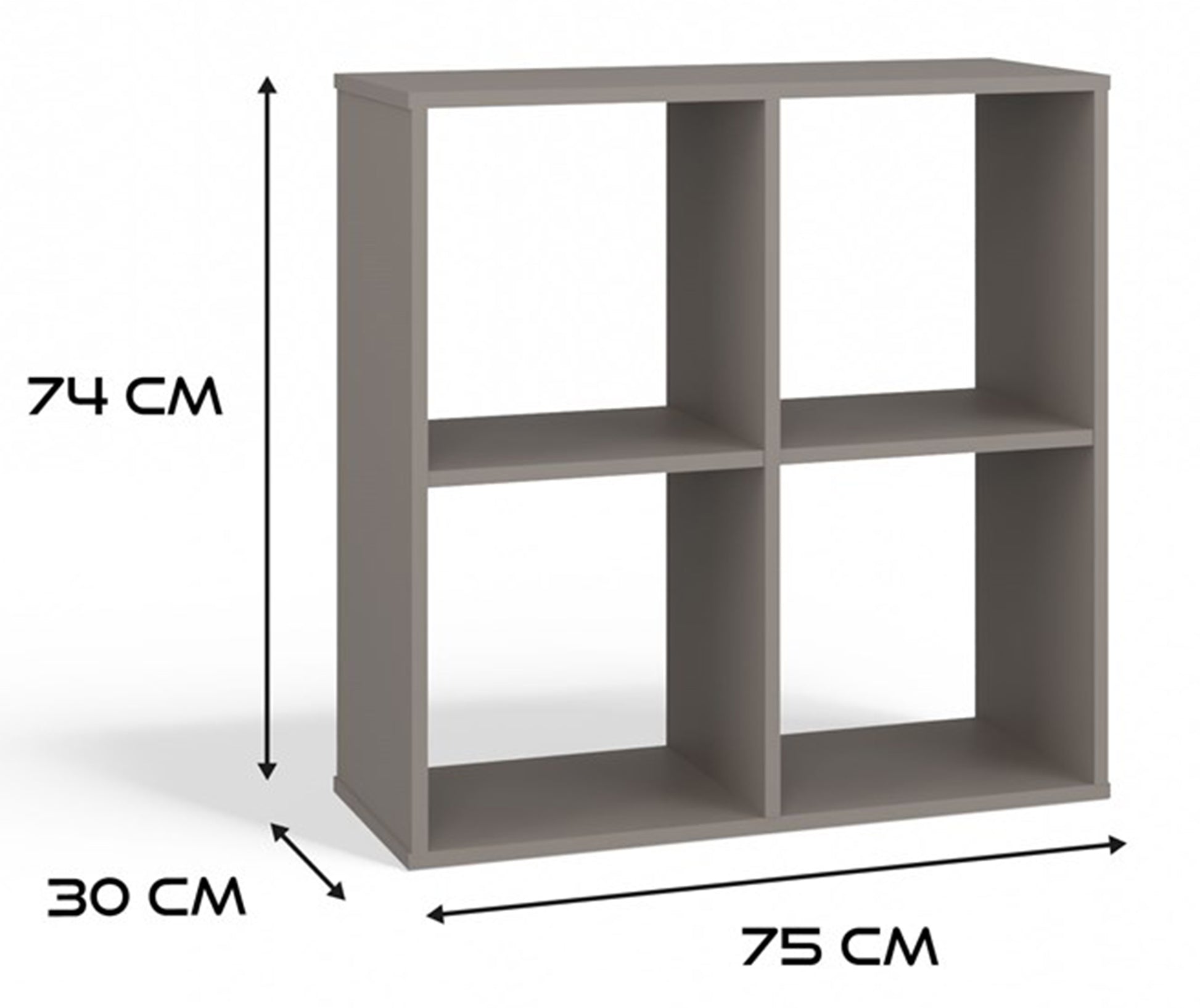Rysunek wymiarowy - Regał otwarty Malax z czterema półkami 74 cm szary: szerokość 74 cm, głębokość 30 cm, wysokość 75 cm