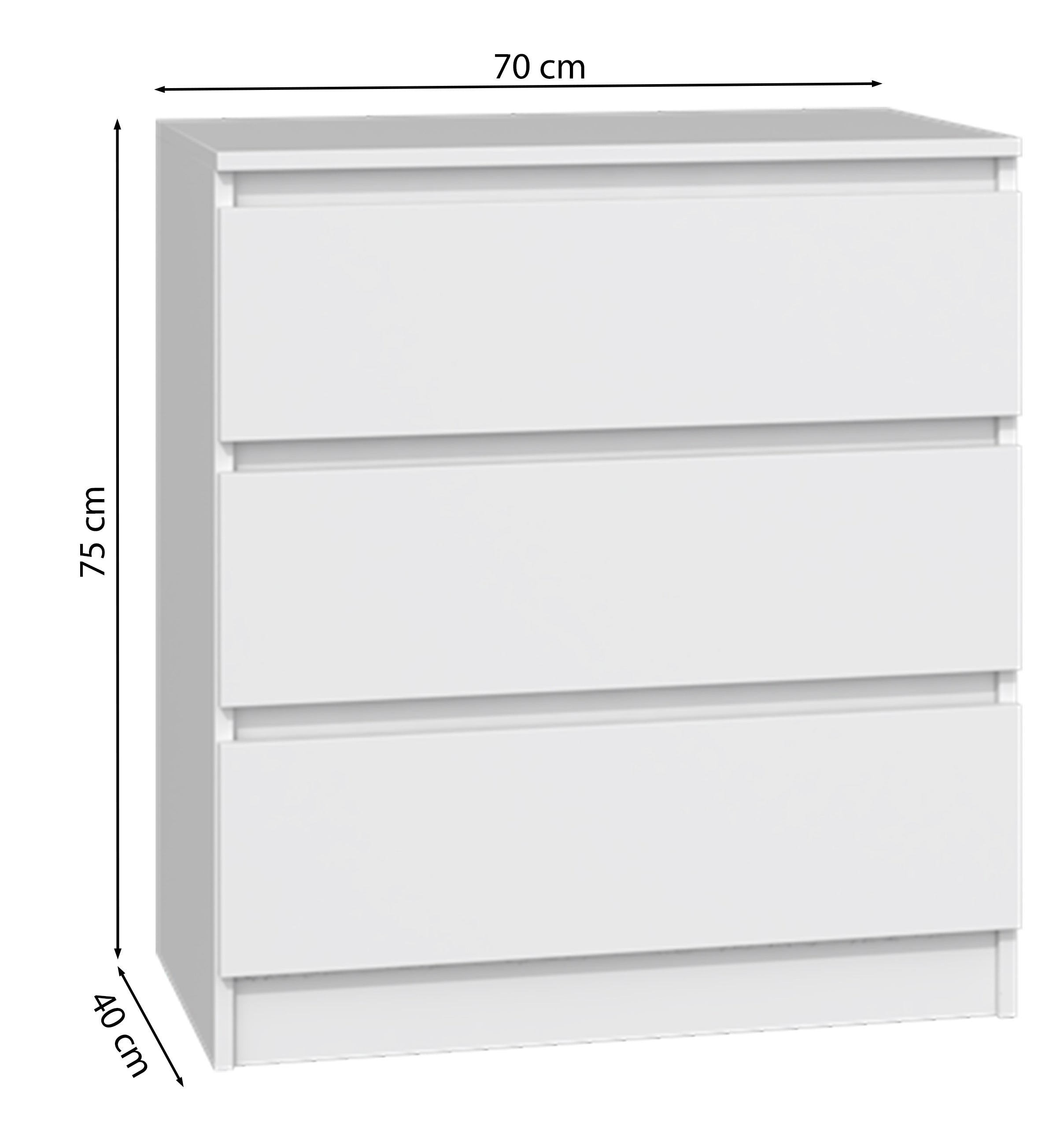 Komoda Malwa z trzema szufladami 70 cm biała