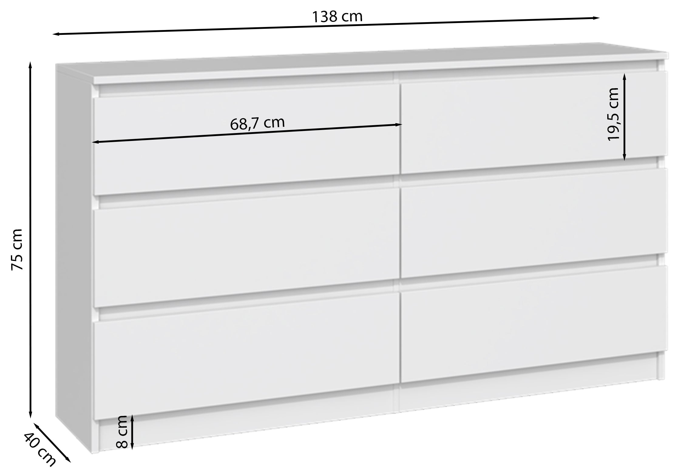 Komoda Malwa z sześcioma szufladami 138 cm kaszmir