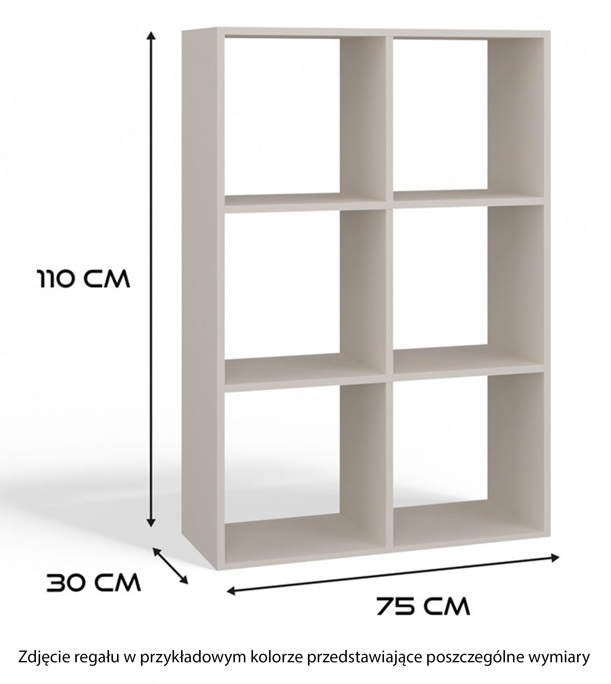 Rysunek wymiarowy - Regał otwarty Malax z sześcioma półkami 110 cm dąb artisan: szerokość 110 cm, głębokość 30 cm, wysokość 75 cm