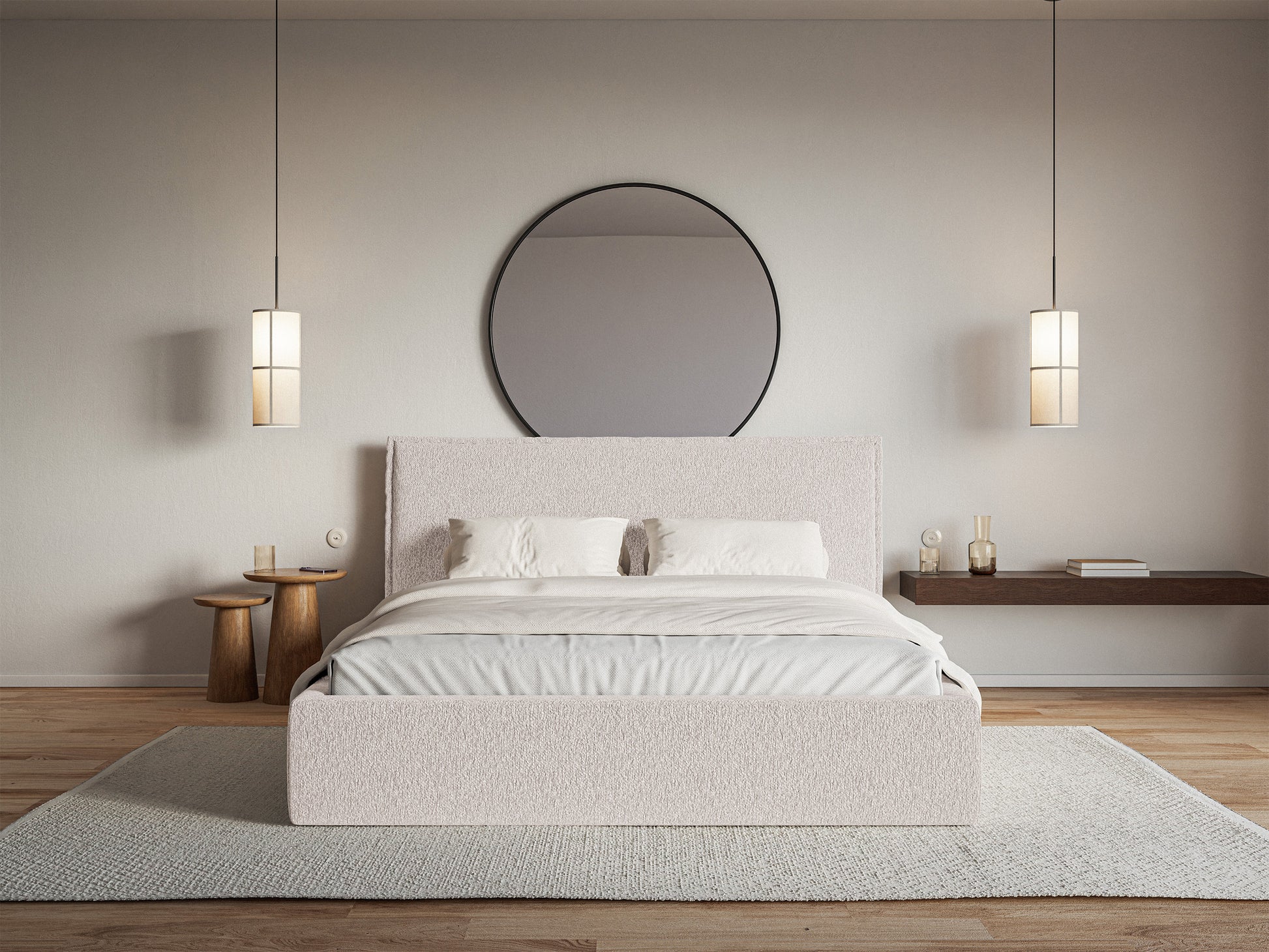 Łóżko tapicerowane 160x200 cm Softie z pojemnikiem beżowe szenil stelaż metalowy - podnośnik gazowy