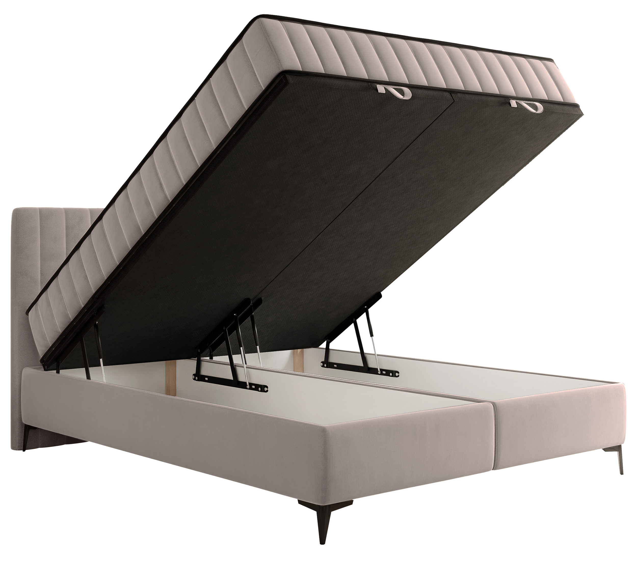 Łóżko kontynentalne 180x200 cm Mufasso z pojemnikiem szarobeżowe welur hydrofobowy