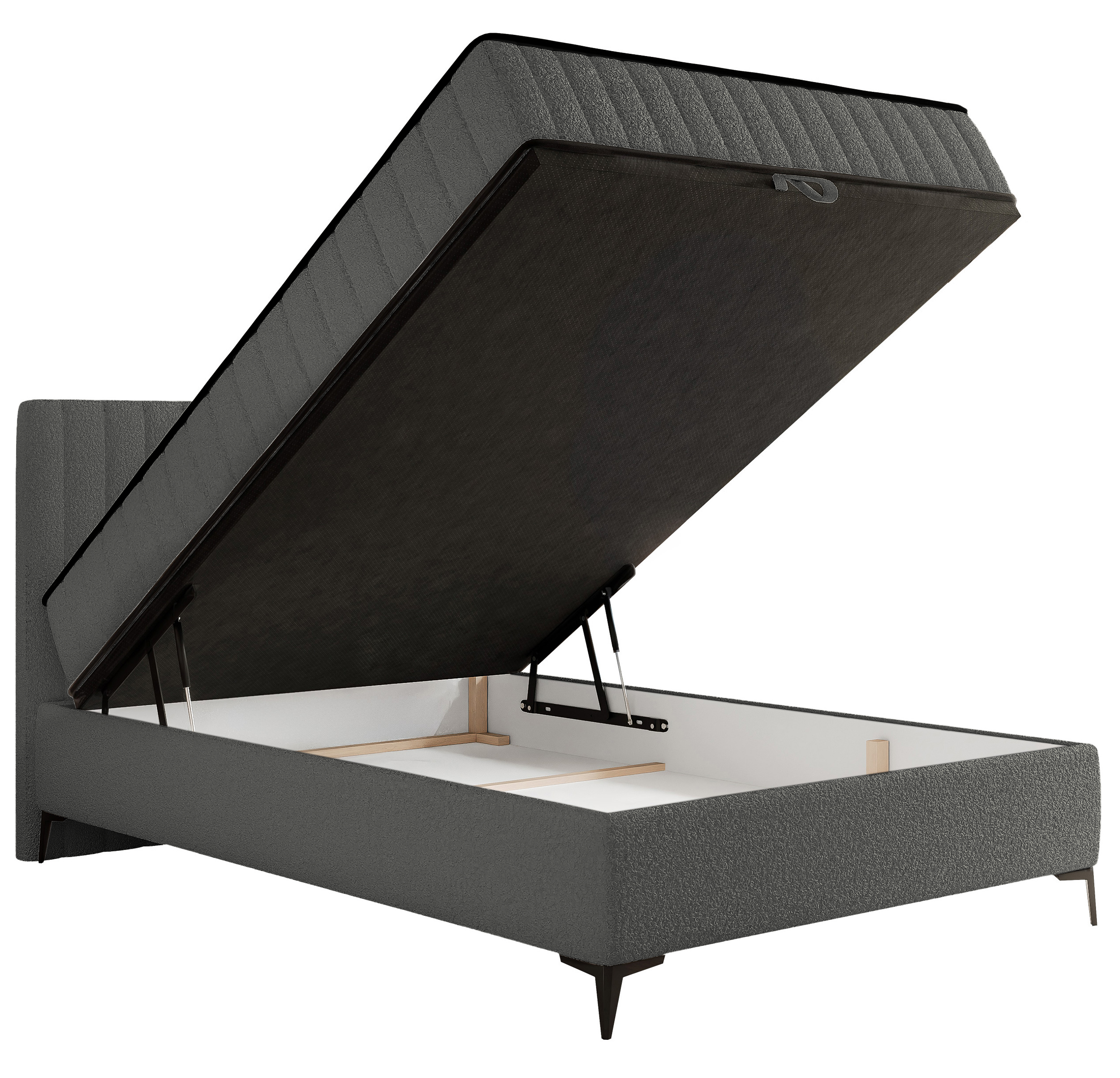 Łóżko kontynentalne 140x200 cm Mufasso z pojemnikiem ciemnoszare boucle - materiał płyta meblowa
