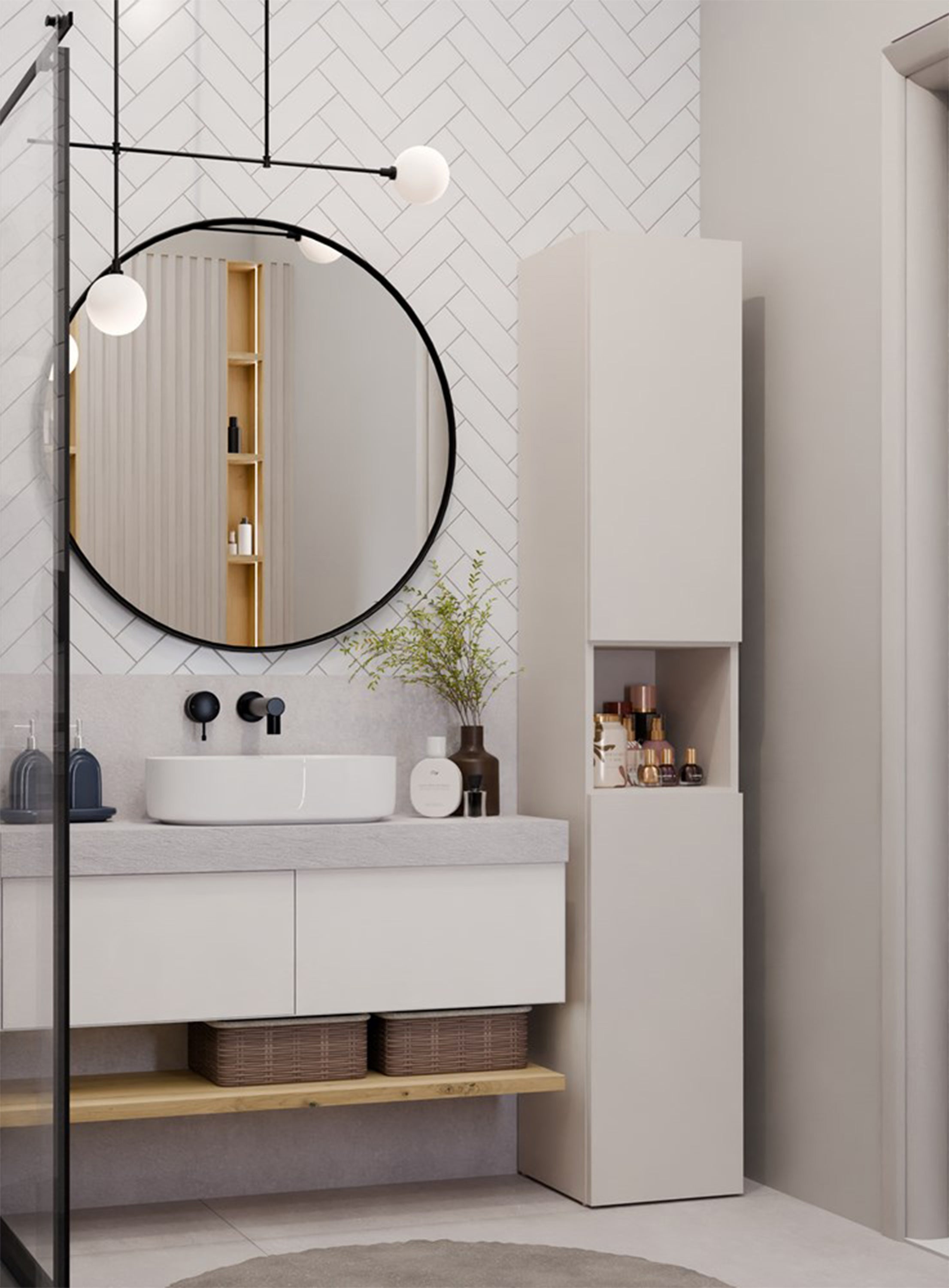 Słupek łazienkowy Nel z koszem na pranie i wnęką 31 cm kaszmir
