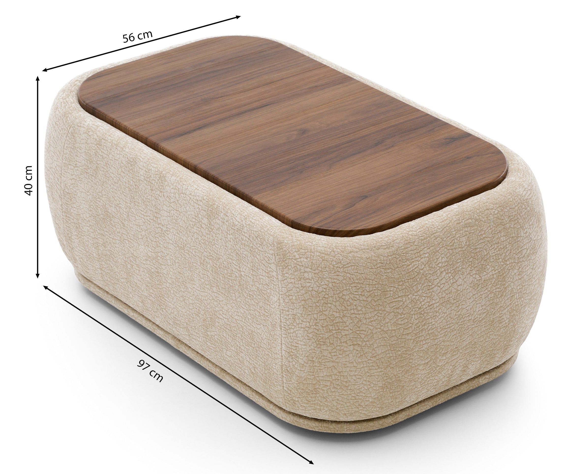Rysunek wymiarowy - Pufa modułowa Bommo prostokątna z blatem kremowa: szerokość 56 cm, głębokość 97 cm, wysokość 40 cm