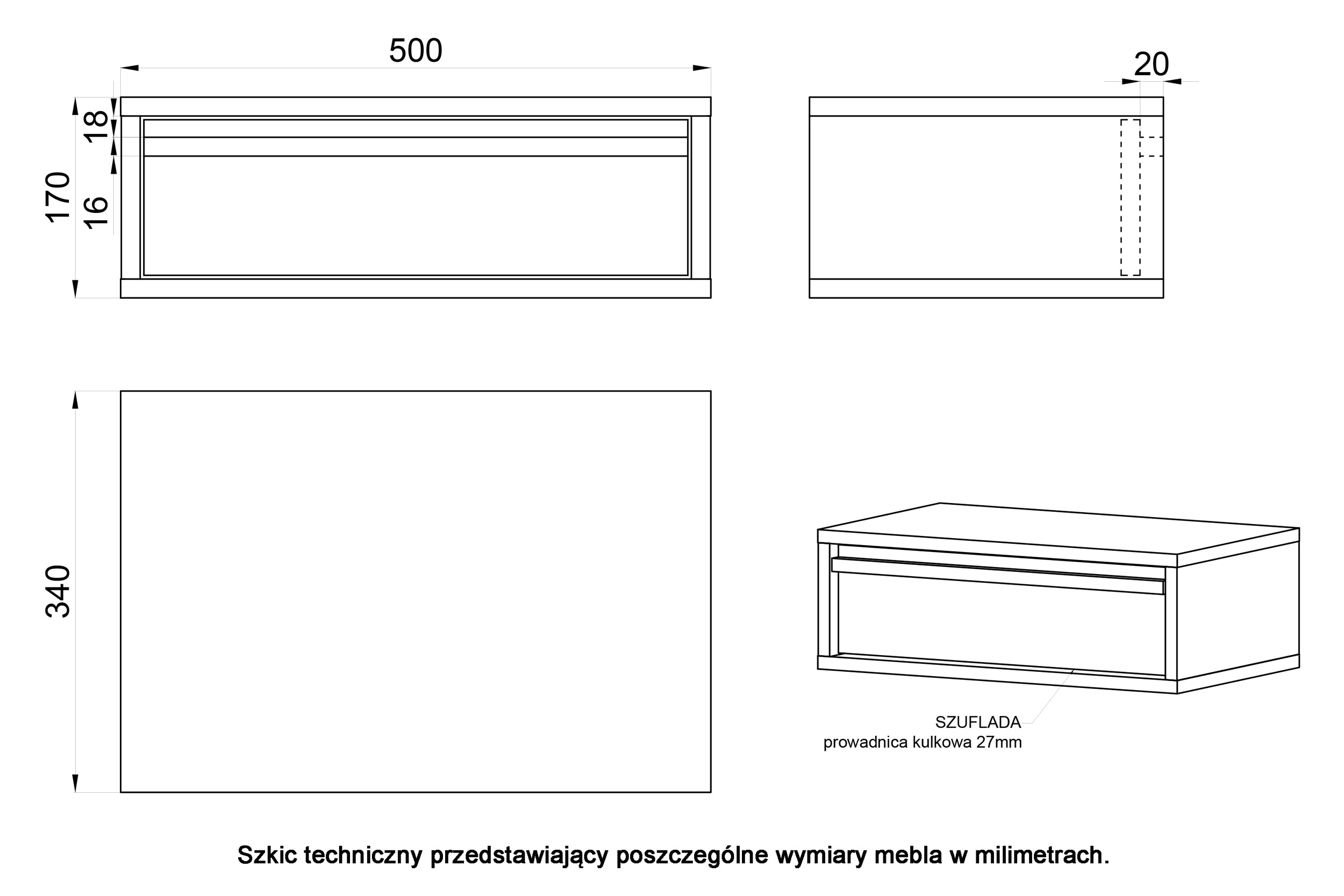 Szafka nocna Evo z szufladą wisząca 50 cm Szałwiowy
