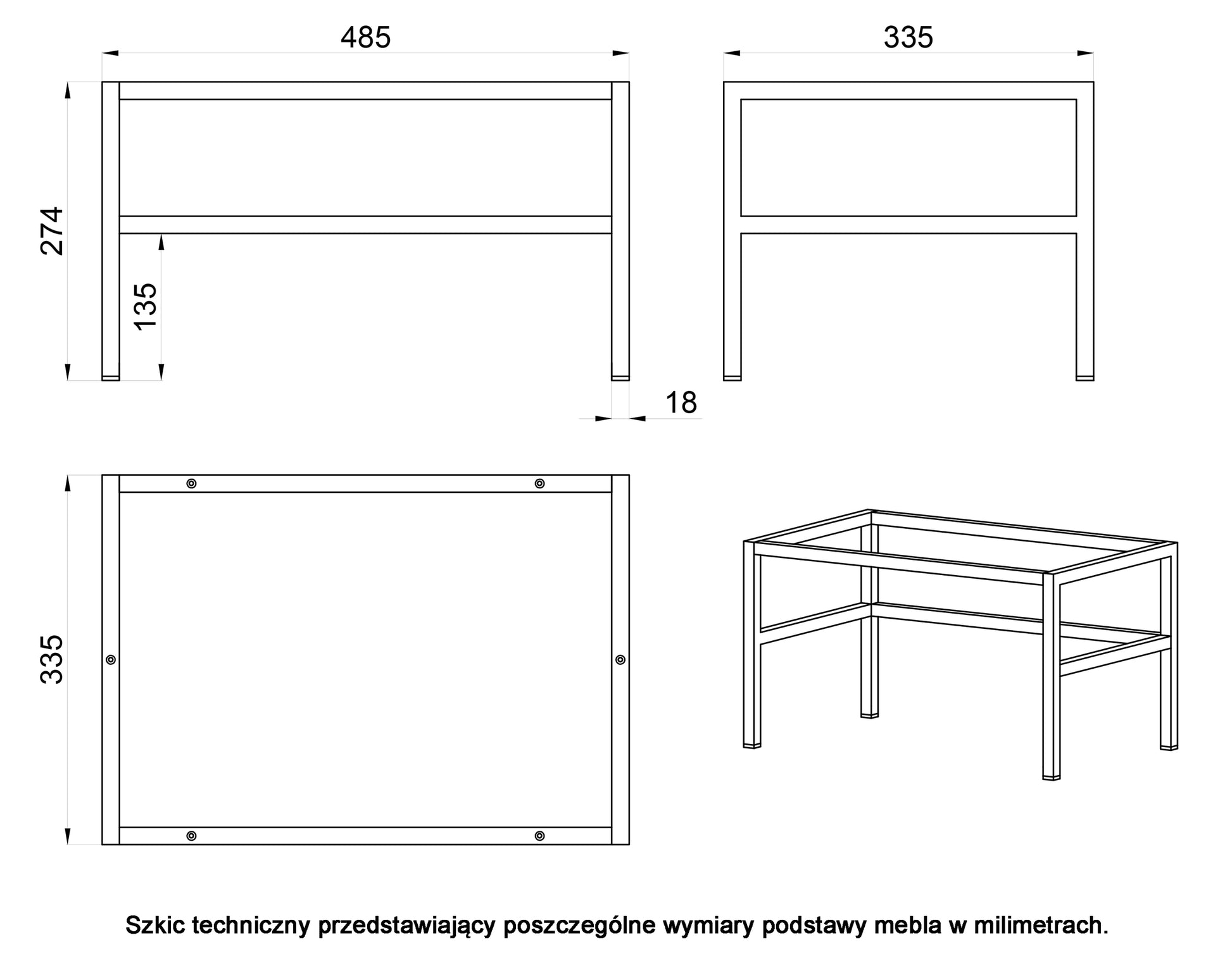 Rysunek wymiarowy 2 - Szafka nocna Evo z szufladą i stelażem 50 cm Szałwiowy: szerokość 50 cm, głębokość 34 cm, wysokość 44,4 cm