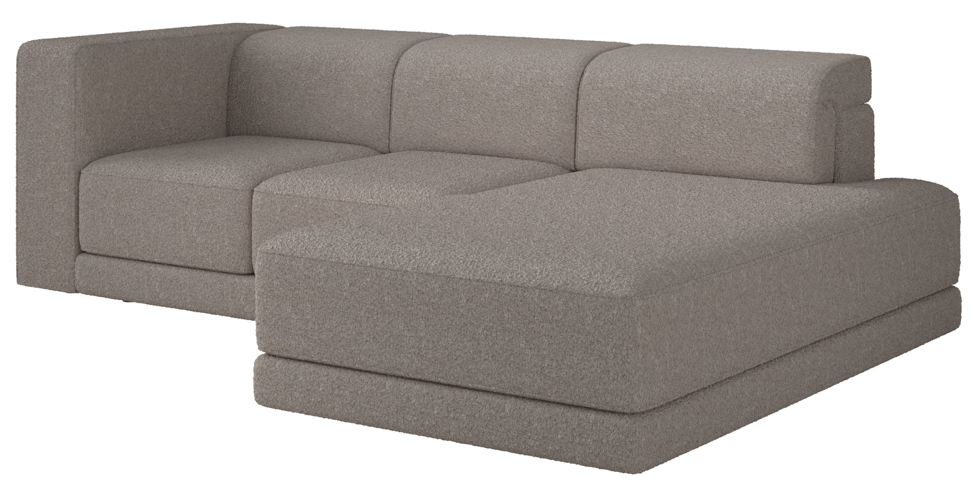 Narożnik Novals prawostronny z regulowanymi zagłówkami szarobeżowy boucle - głębokość 168 cm