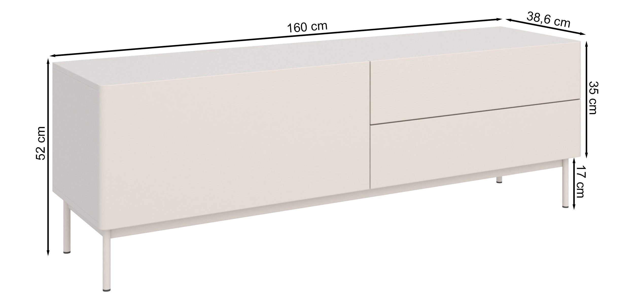 Szafka RTV Olio z klapą i dwiema szufladami 160 cm biała