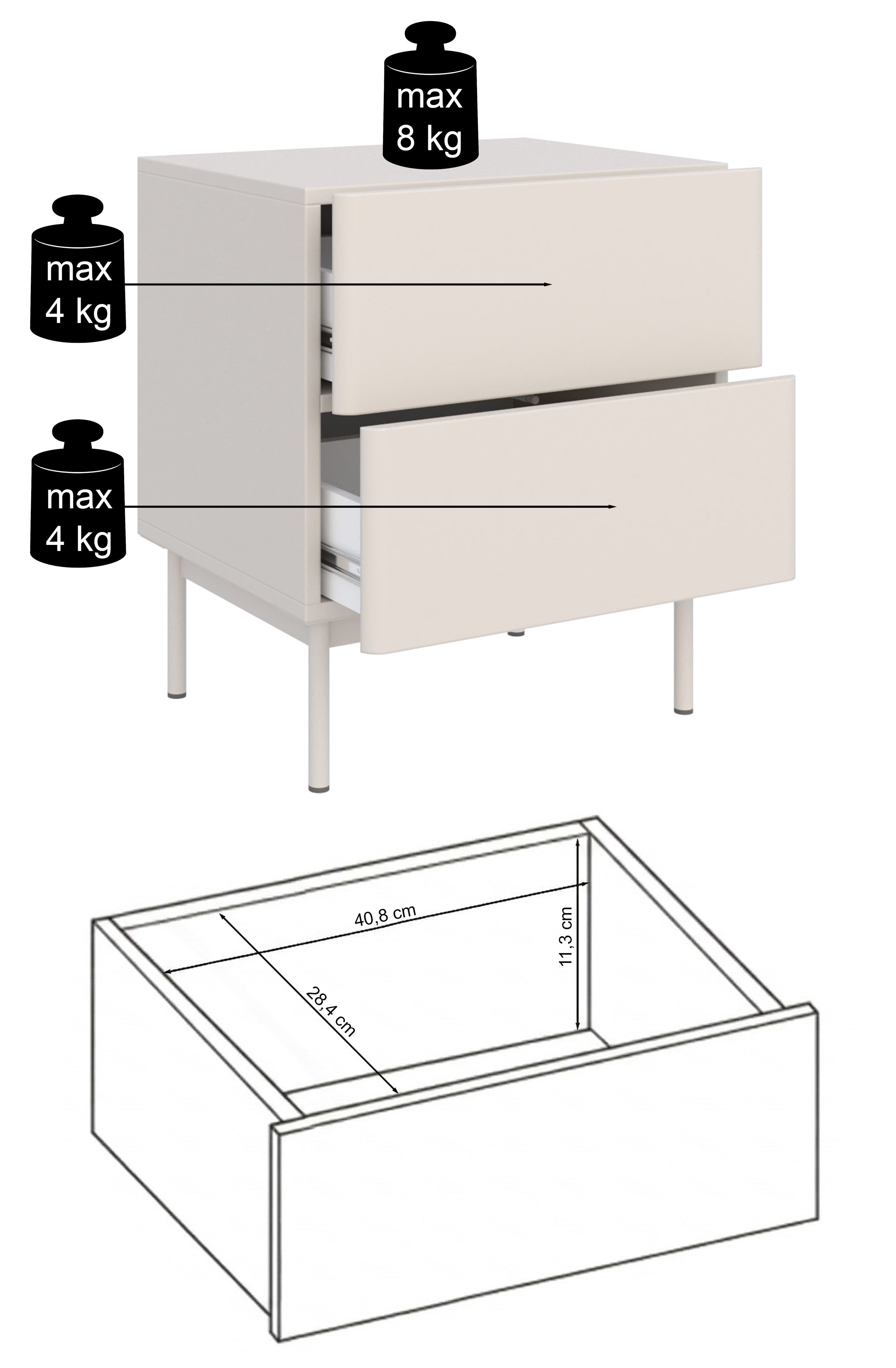 Szafka nocna Olio z dwiema szufladami 50 cm czarna