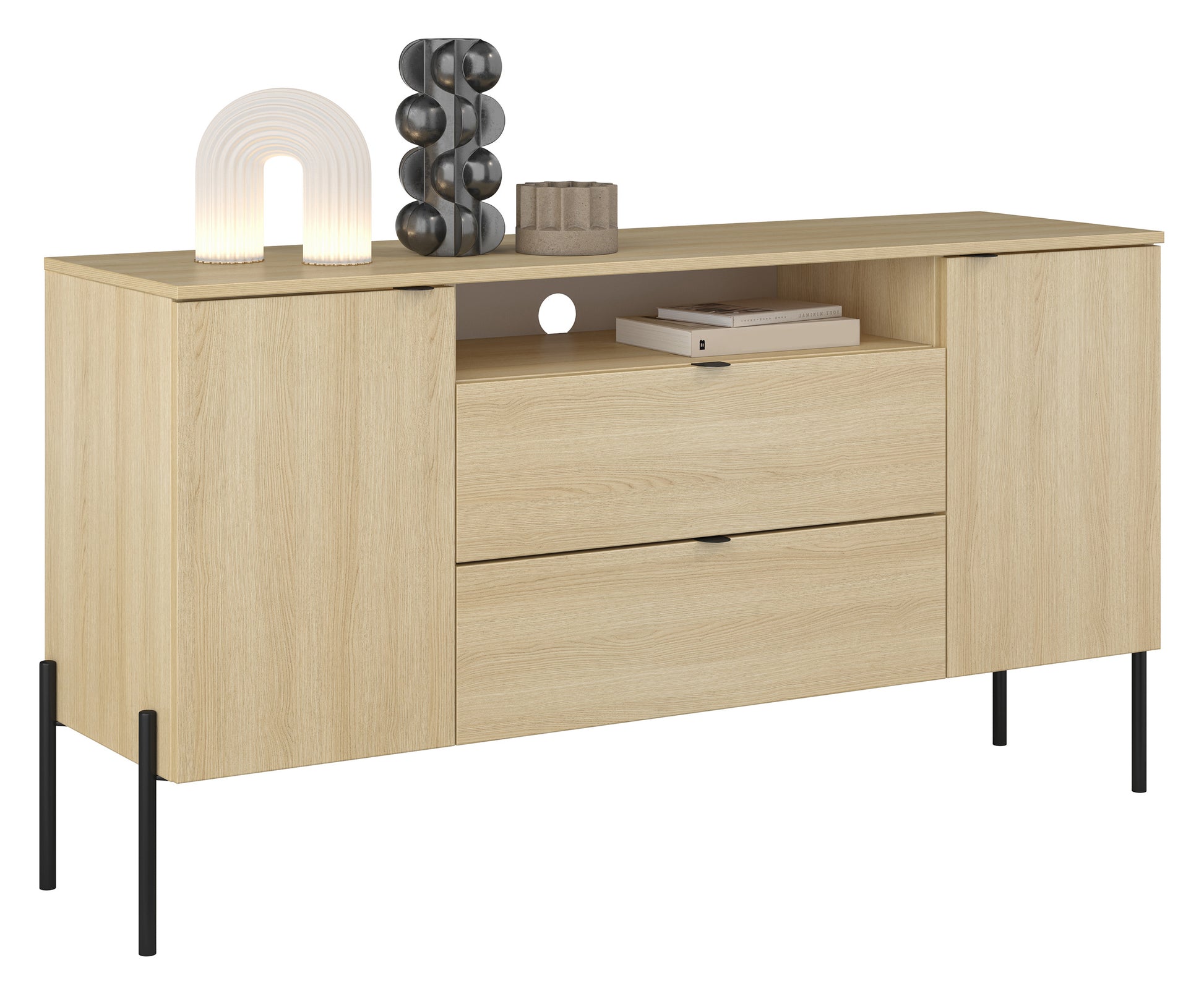 Komoda dwudrzwiowa Ore z dwiema szufladami 140 cm dąb lindberg