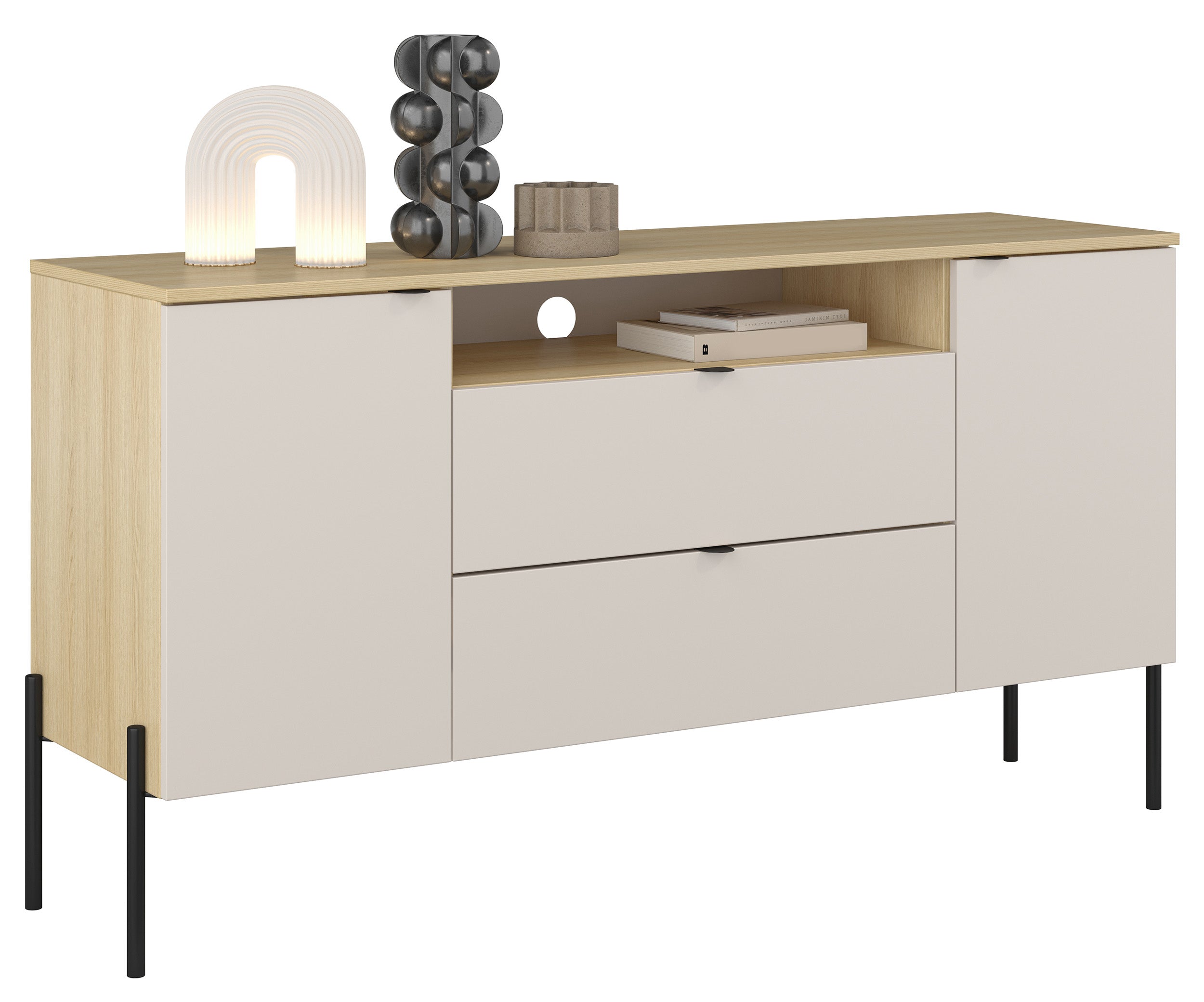 Komoda dwudrzwiowa Ore z dwiema szufladami 140 cm dąb lindberg/kaszmir