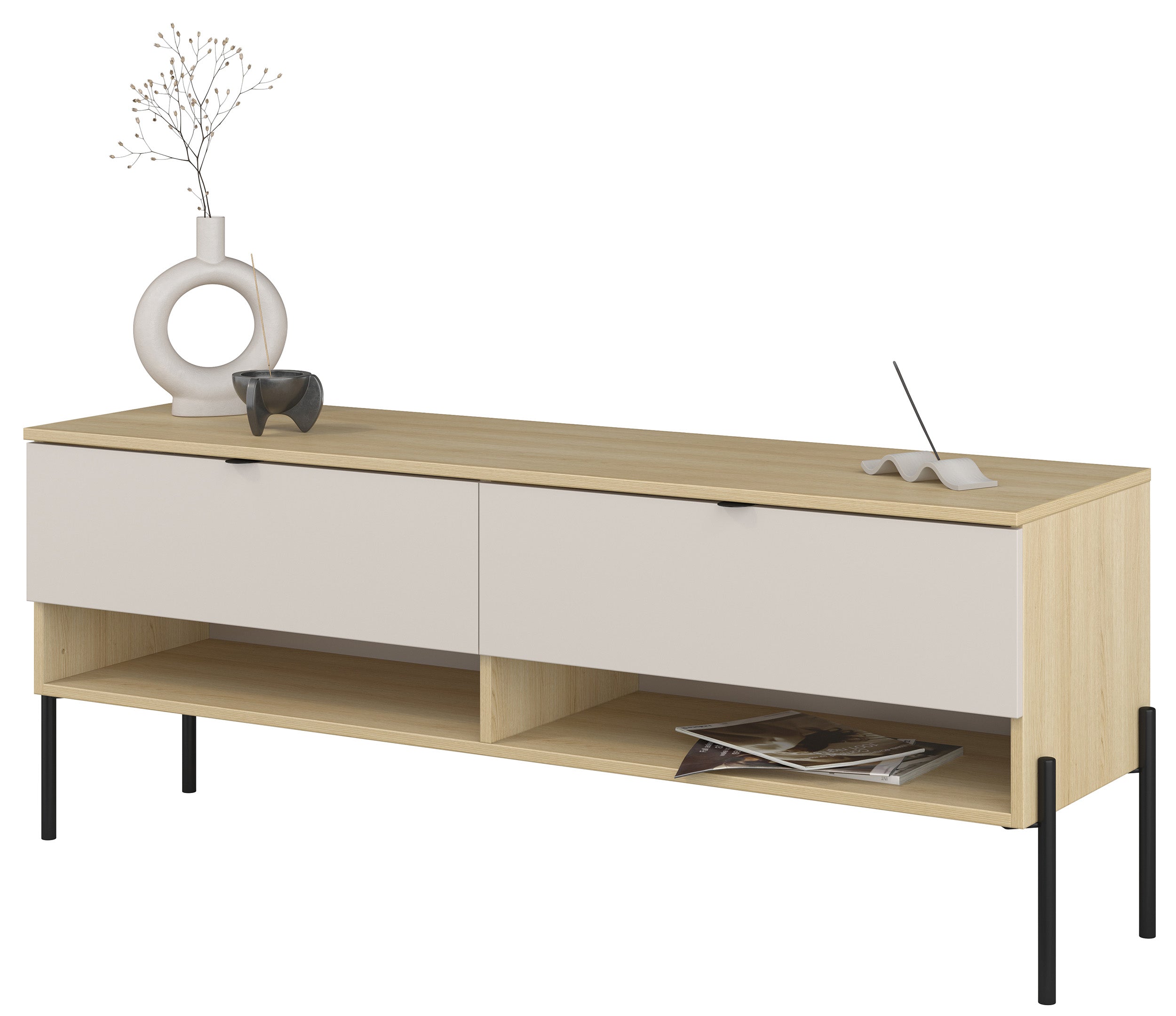 Szafka RTV Ore z dwiema szufladami 140 cm dąb lindberg/kaszmir