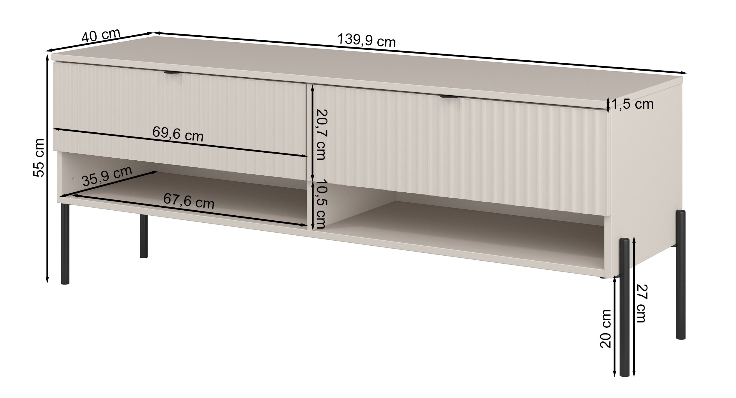 Szafka RTV Ore z dwiema szufladami 140 cm dąb lindberg/kaszmir