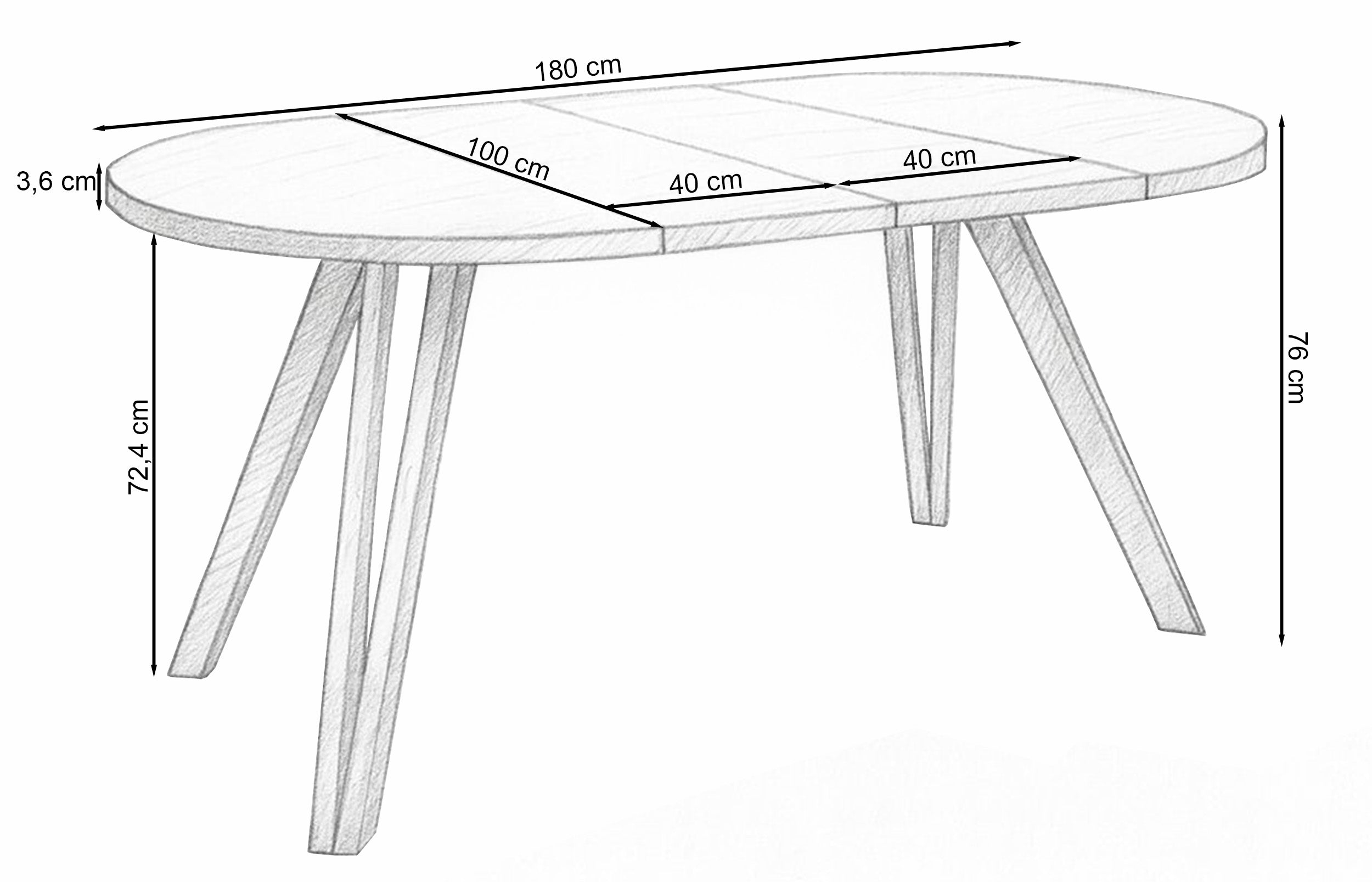 Rysunek wymiarowy - Stół rozkładany do jadalni Nuuvel dąb cremona z czarnymi nogami: szerokość 100 cm, głębokość 100 cm, wysokość 76 cm