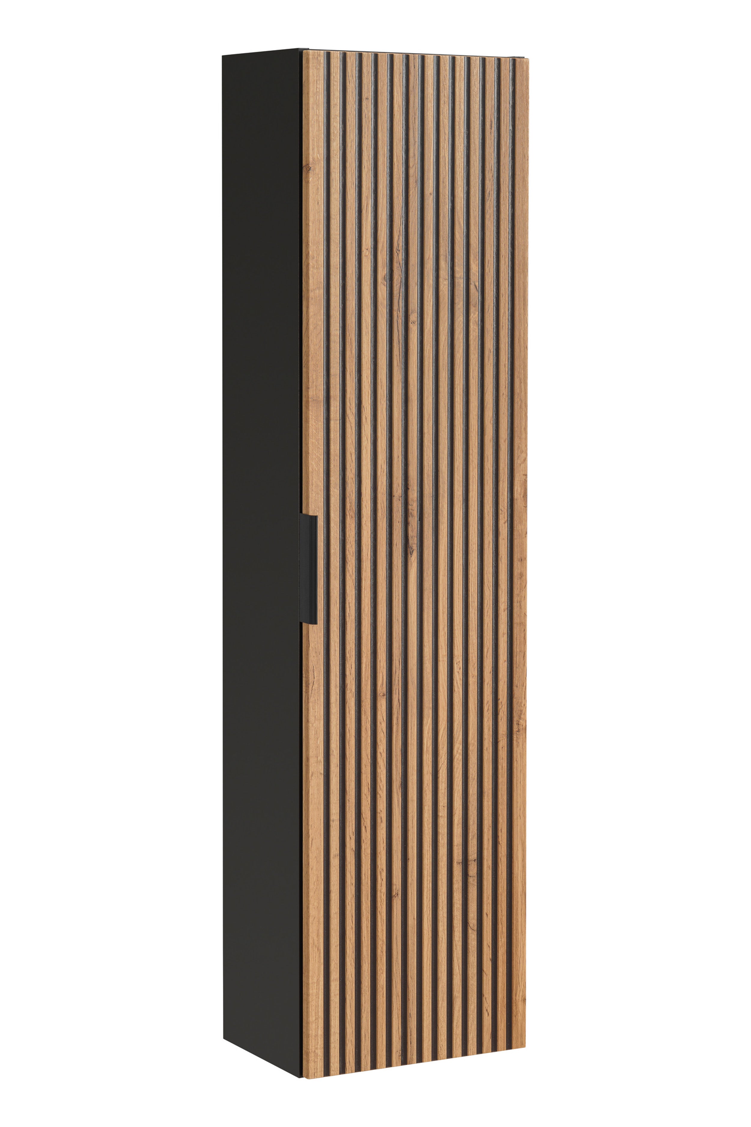 Słupek łazienkowy Ossolies 35x140 cm wiszący czarny/dąb lamele