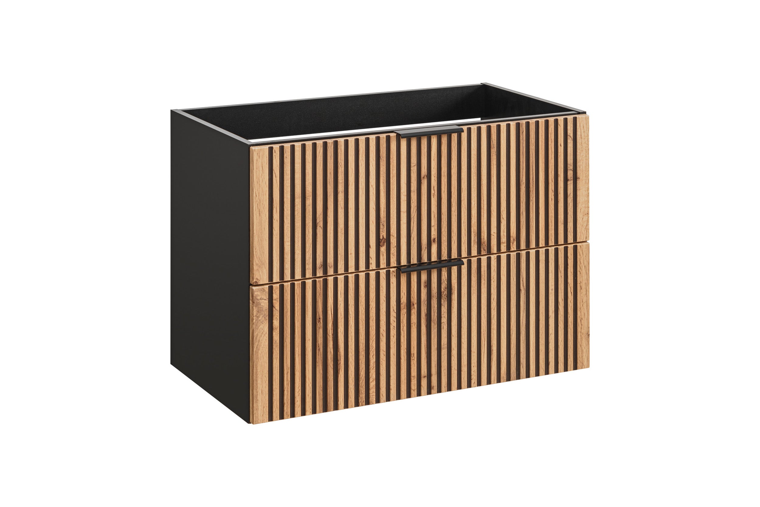 Szafka pod umywalkę Ossolies 80 cm czarna/dąb lamele