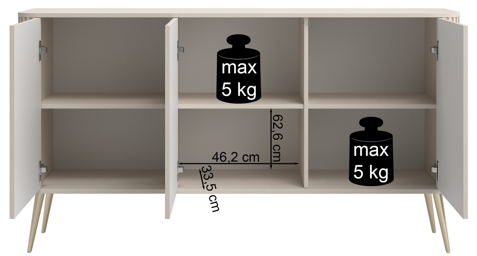 Komoda trzydrzwiowa Ovarlo z ryflami 163 cm czarna ze srebrnymi - materiał płyta meblowa