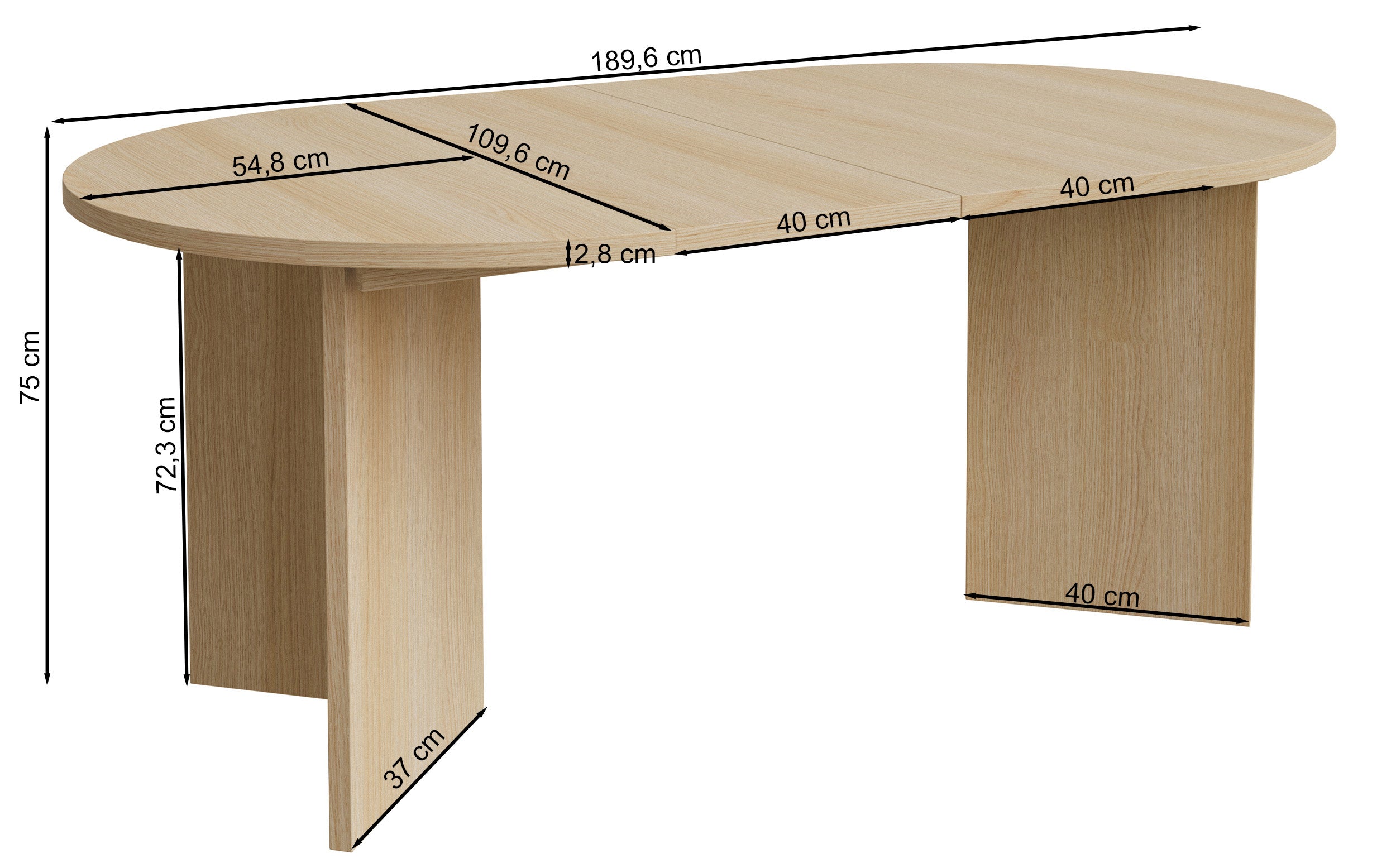 Rysunek wymiarowy - Stół rozkładany do jadalni Ovo okrągły 110-190x110 cm Cappucino: szerokość 109,6 cm, głębokość 109,6 cm, wysokość 75 cm