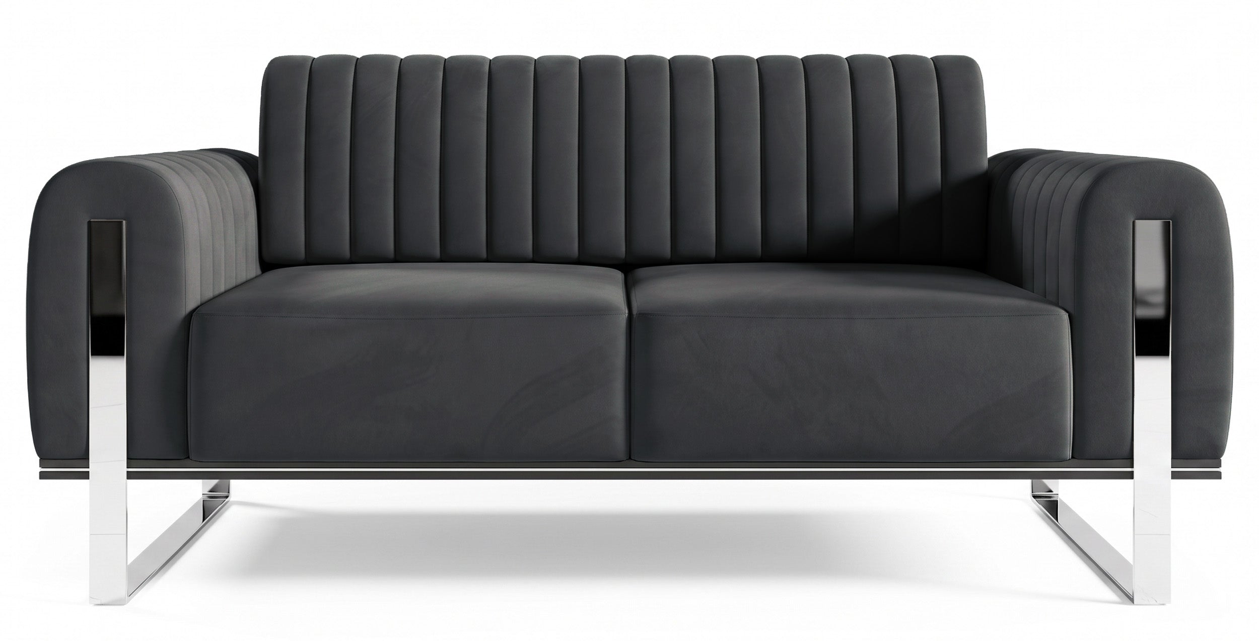 Sofa dwuosobowa Parissa ciemnoszara welur nogi chrom