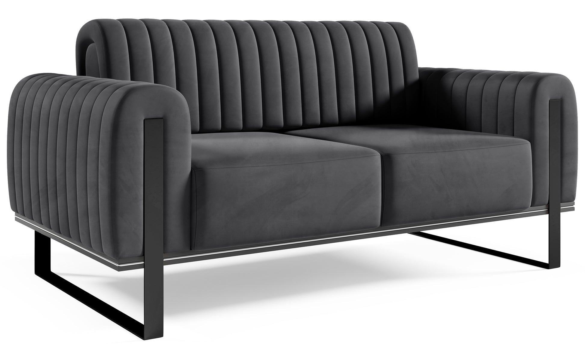 Sofa dwuosobowa Parissa ciemnoszara welur czarne nogi - tapicerka z weluru