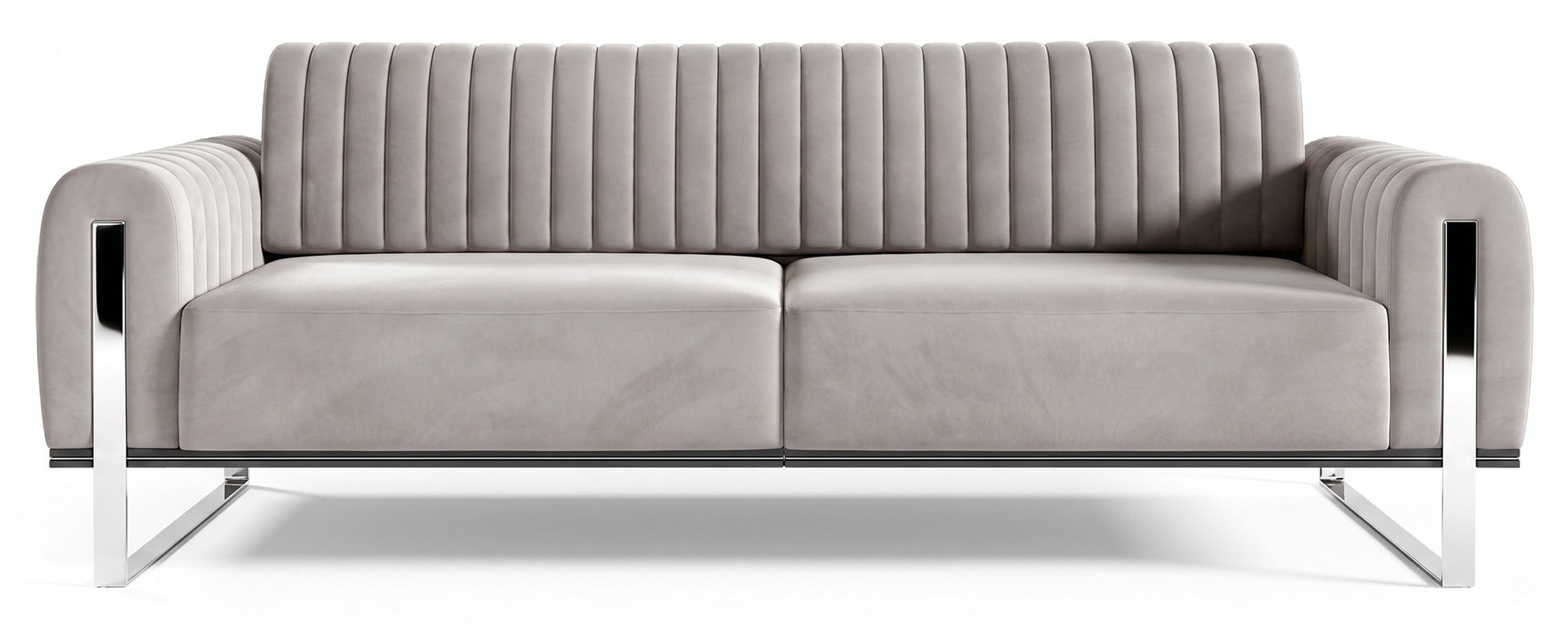 Sofa trzyosobowa Parissa jasnoszara welur nogi chrom
