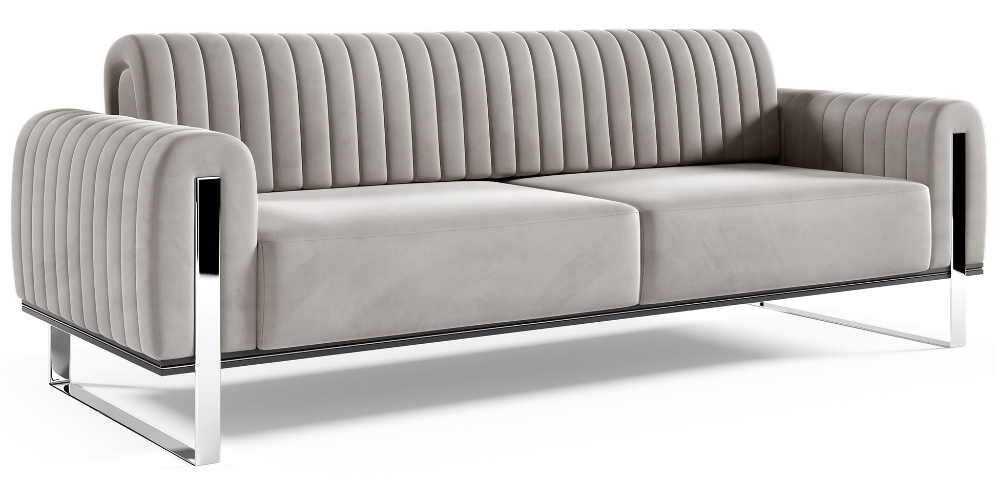 Sofa trzyosobowa Parissa jasnoszara welur nogi chrom - tapicerka z weluru