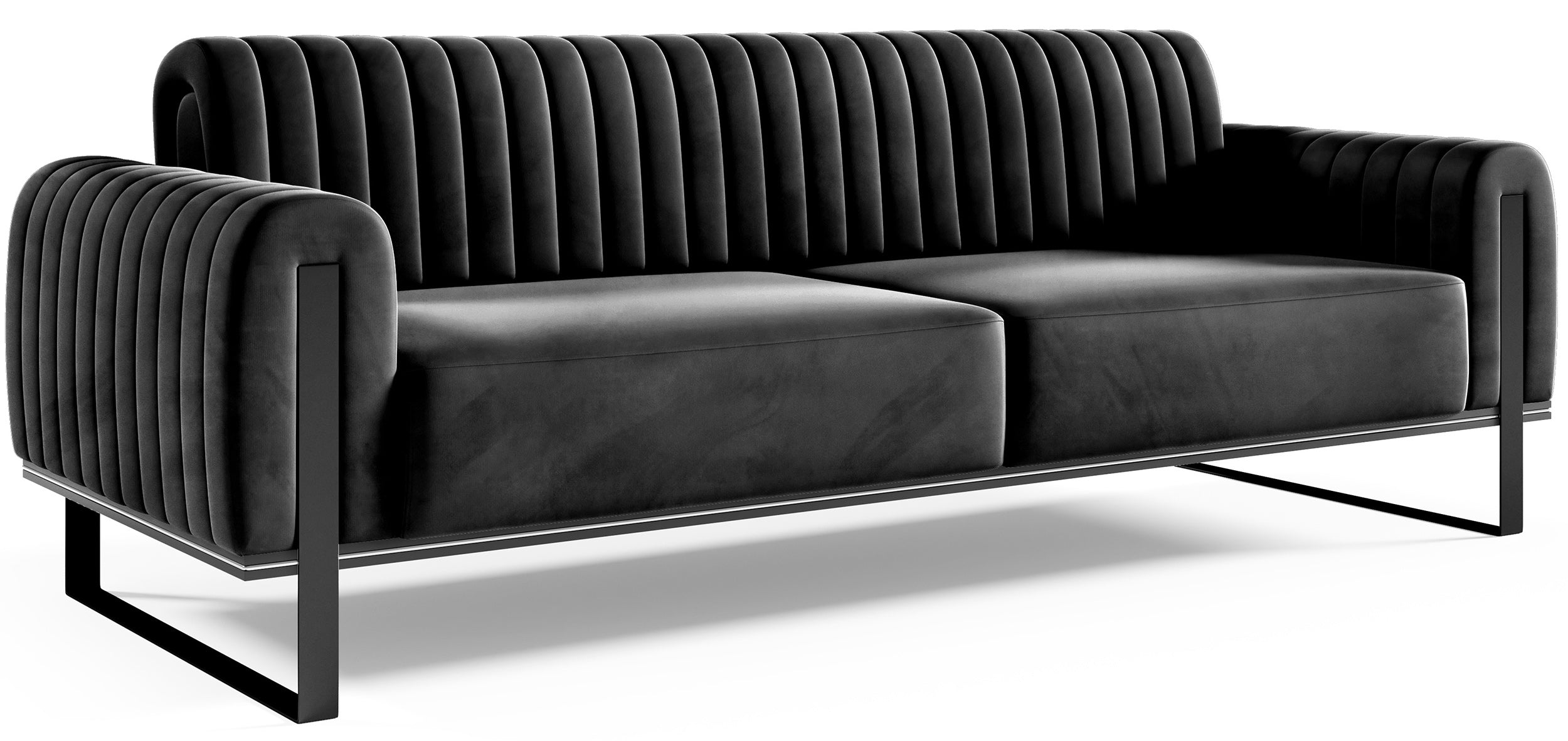 Sofa trzyosobowa Parissa czarna welur czarne nogi - tapicerka z weluru