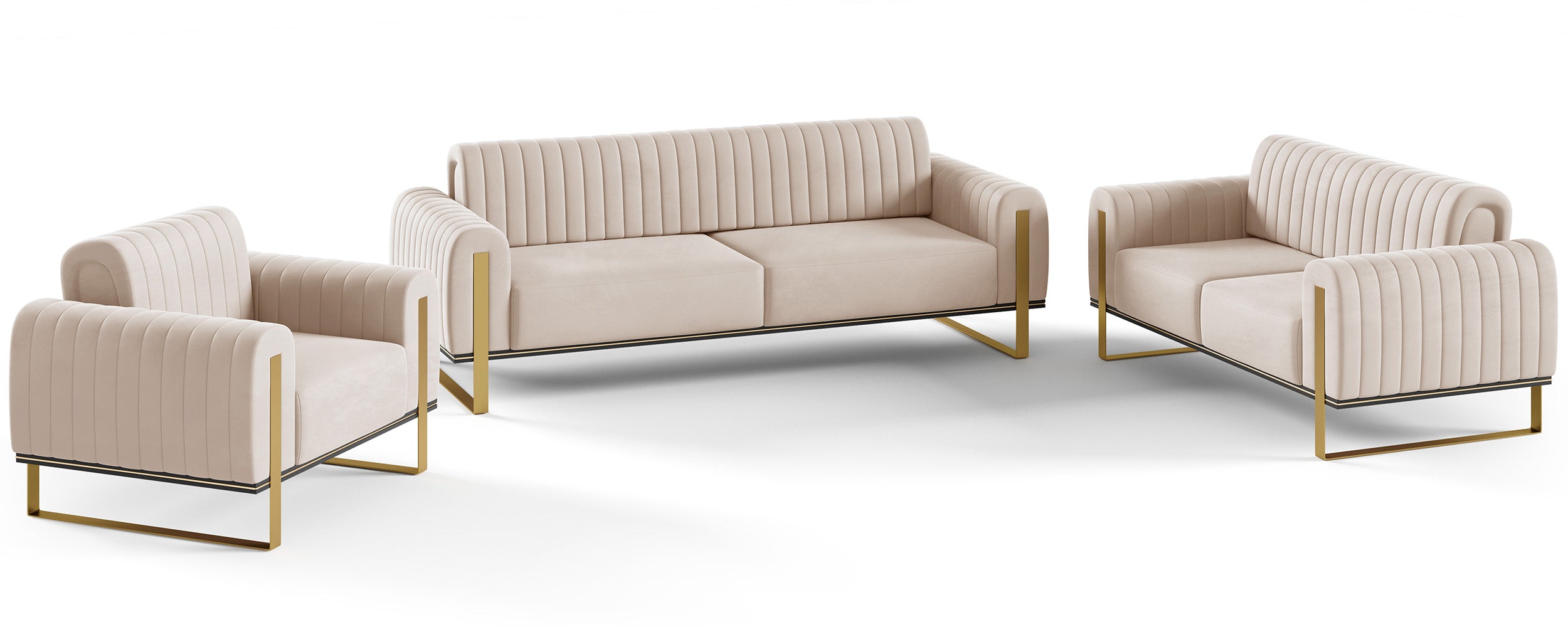 Sofa dwuosobowa Parissa jasnobeżowa welur złote nóżki