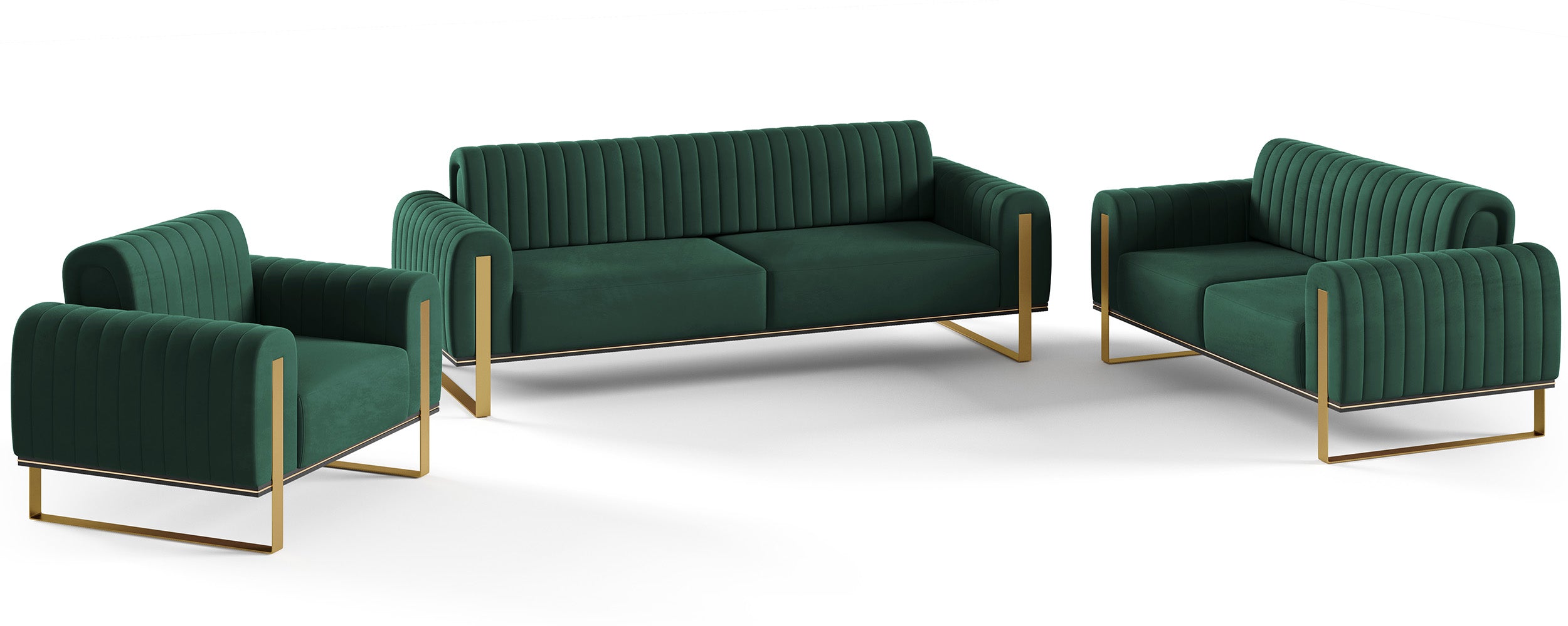 Sofa dwuosobowa Parissa zielona welur złote nóżki - wysokość 79 cm
