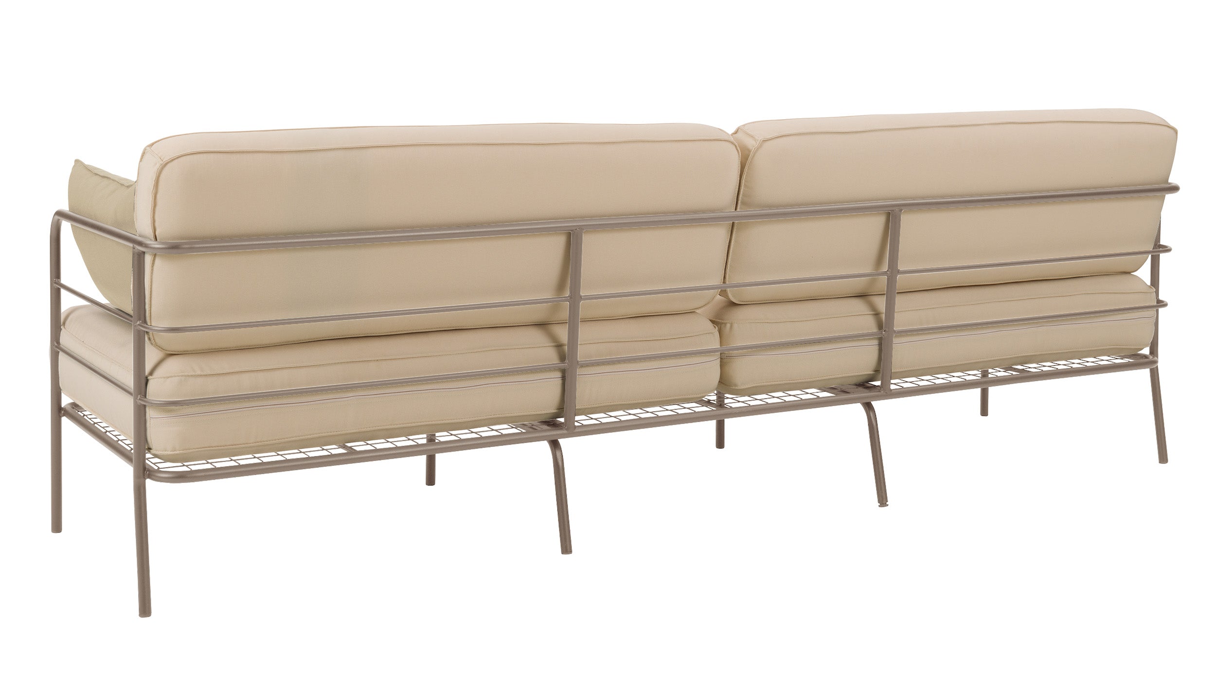 Sofa ogrodowa trzyosobowa Preggel w tkaninie hydrofobowej beżowa/ beżowy stelaż