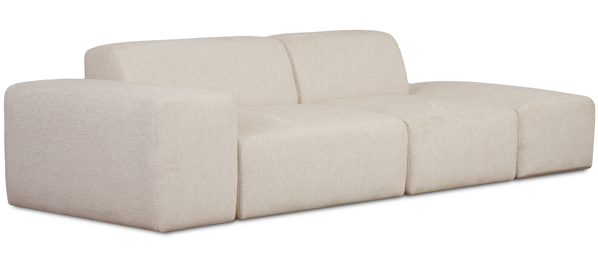 Sofa modułowa Pyllomi z pufą ciepłobeżowa - z podnóżkiem