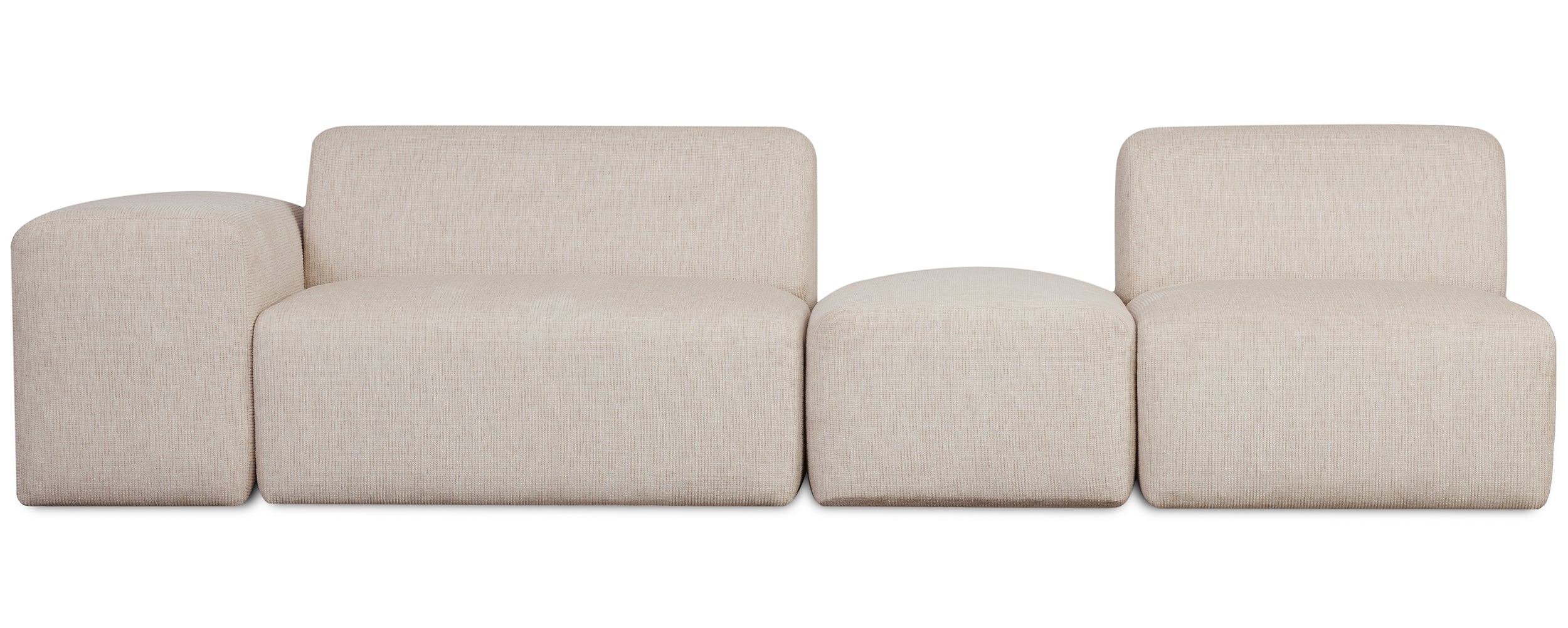 Sofa modułowa Pyllomi z pufą ciepłobeżowa - tkanina plecionka