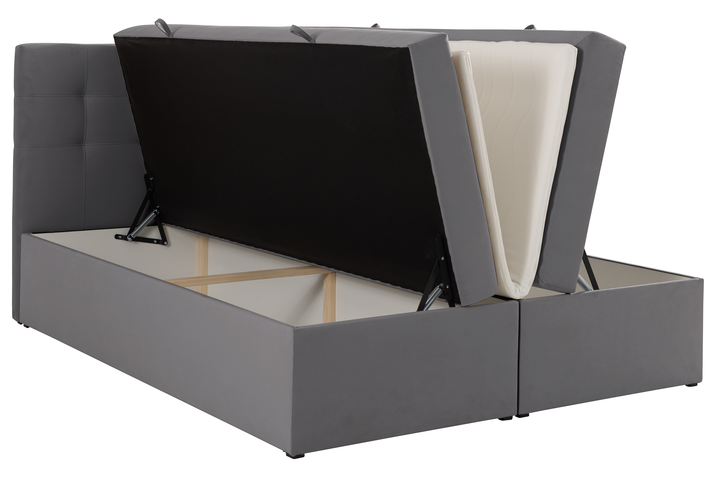Łóżko kontynentalne Ronneo 180x200 cm z pojemnikami i topperem popielate - rodzaj materac bonellowy