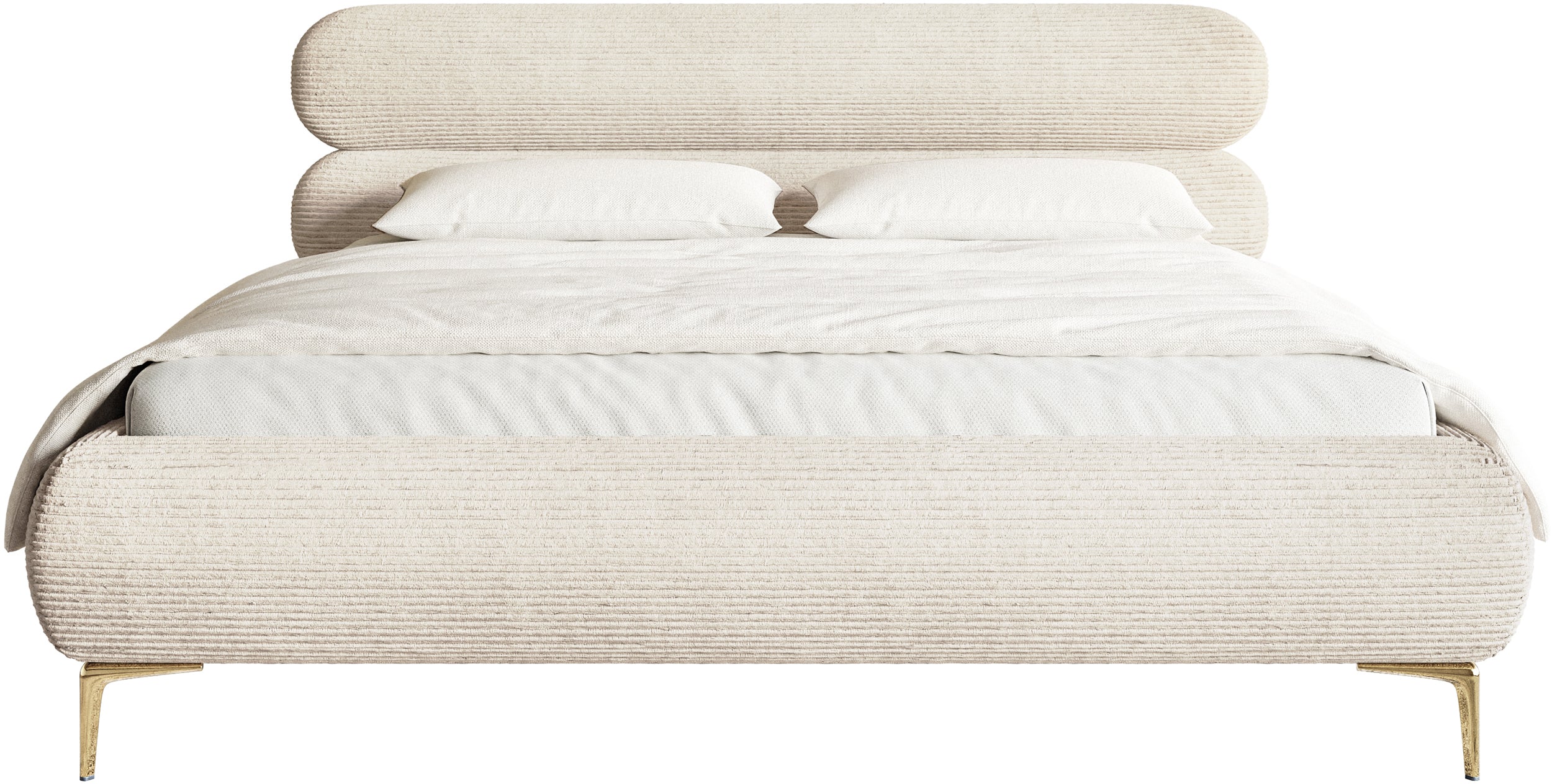 Łóżko Roule 140x200 cm Cord jasnobeżowe sztruks nóżki złote - materiał płyta meblowa