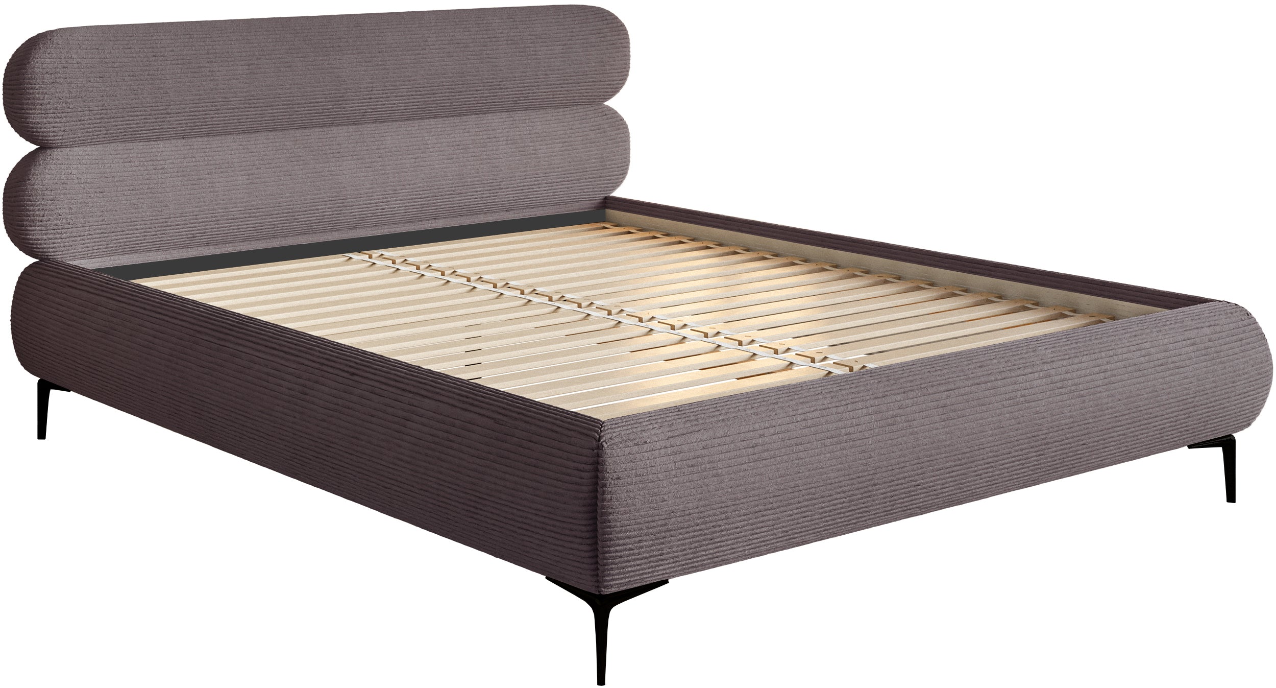 Łóżko tapicerowane 180x200 cm Roule Cord brązowe sztruks nóżki czarne