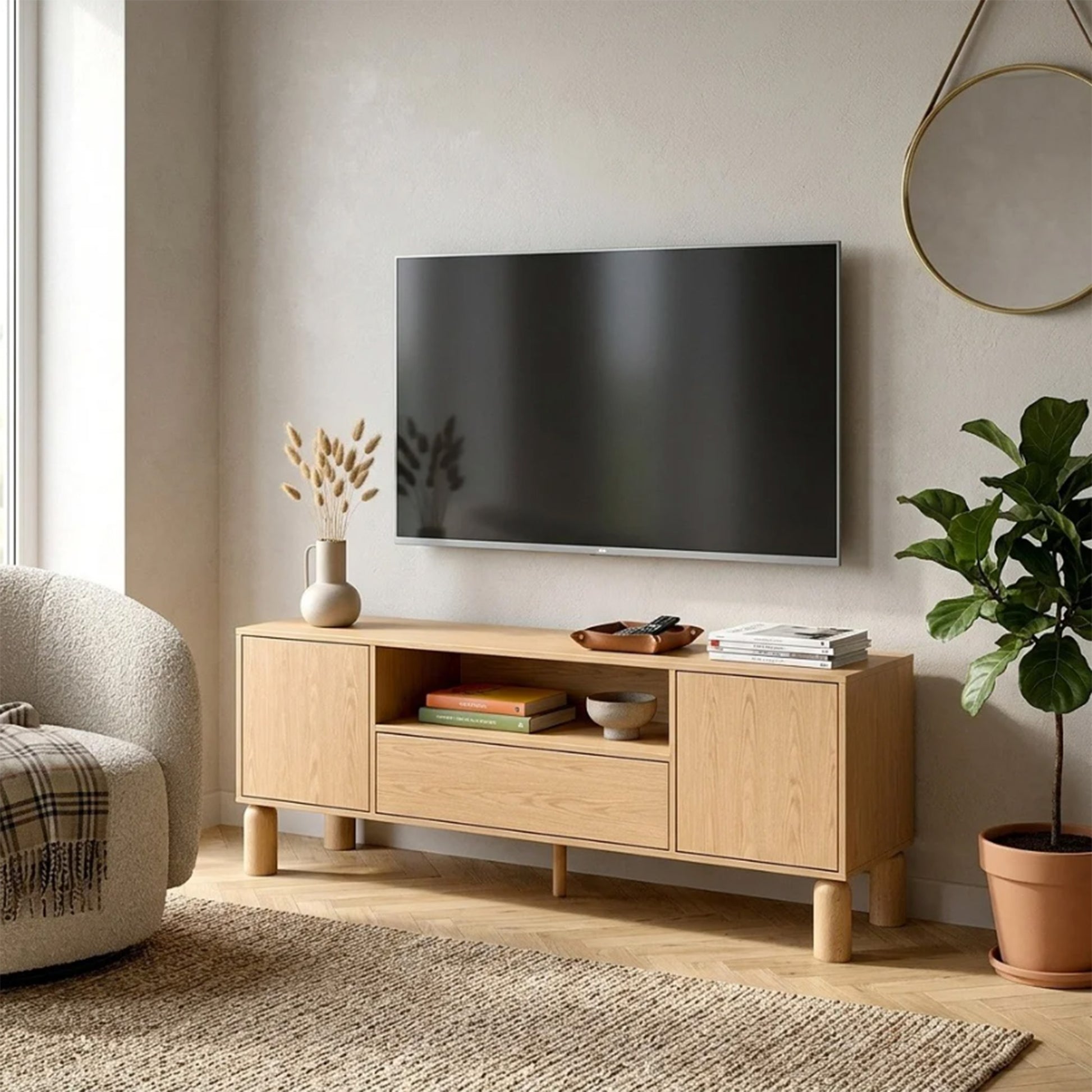 Szafka RTV dwudrzwiowa Sanden z szufladą i wnęką 160 cm - otwieranie push open