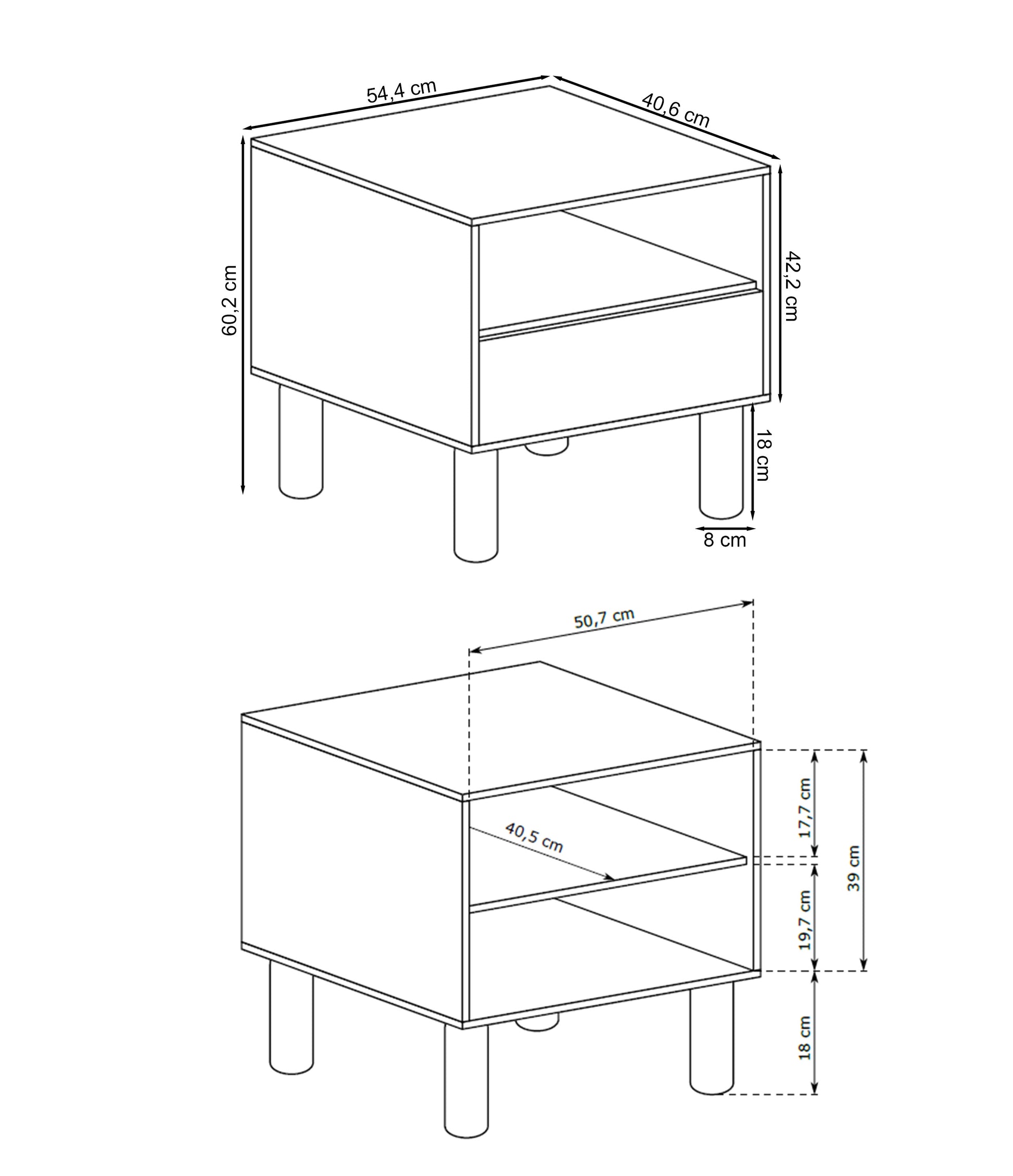 Szafka nocna Sanden z szufladą i wnęką 54 cm dąb bookmatch - materiał płyta meblowa