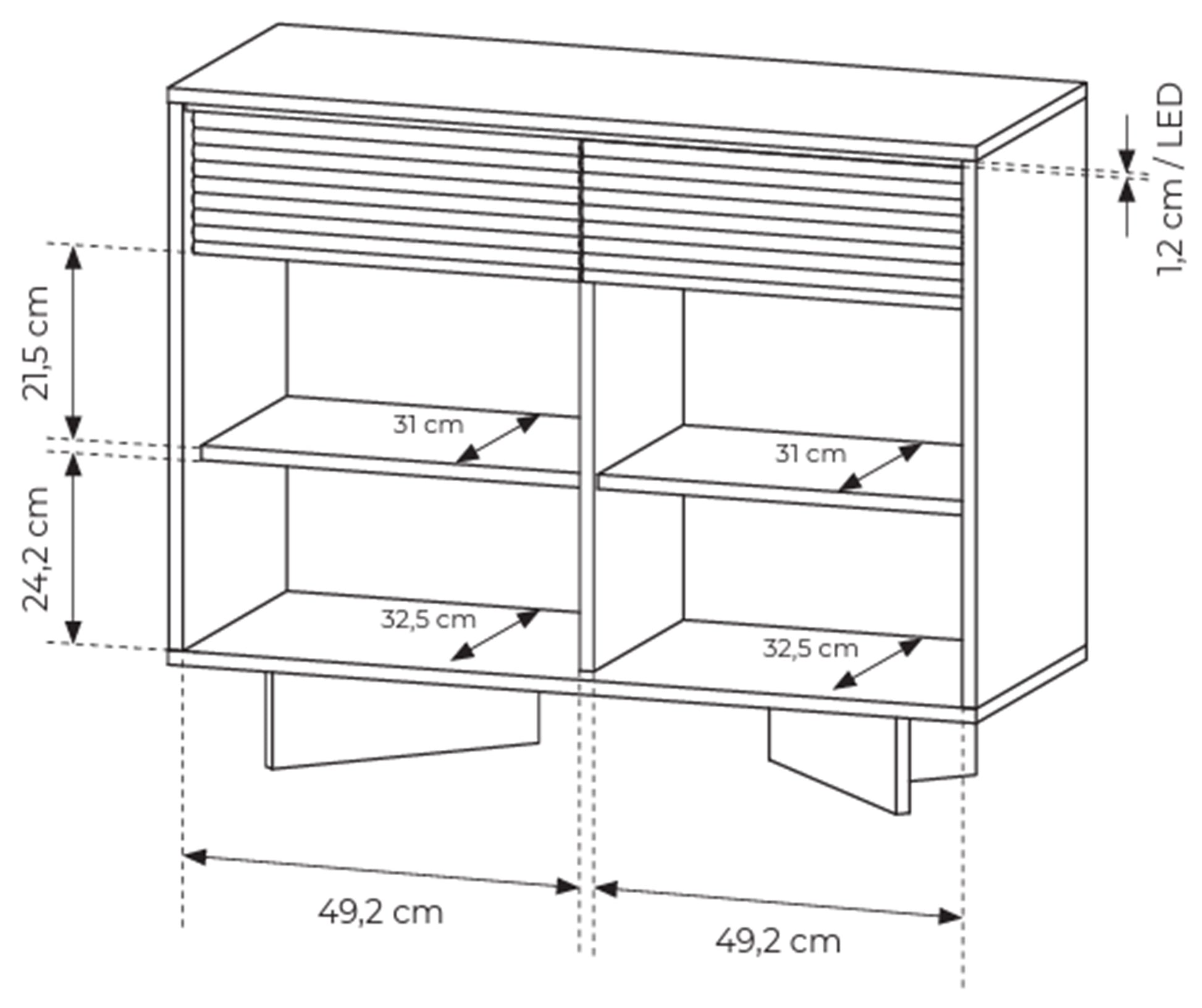 Rysunek wymiarowy 2 - Komoda dwudrzwiowa Semi z dwiema szufladami i oświetleniem LED 104: szerokość 103,9 cm, głębokość 40 cm, wysokość 84,4 cm