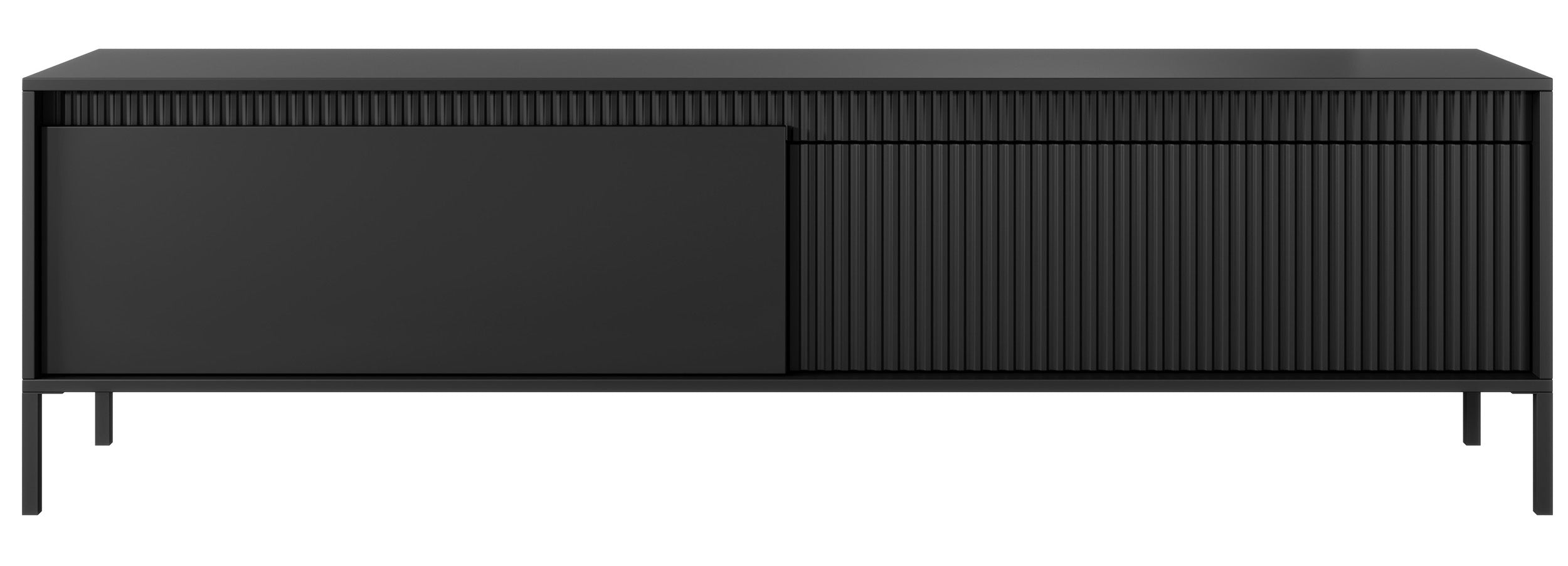 Szafka RTV Falsetto z ryflowanym frontem 187 cm czarna - materiał metal