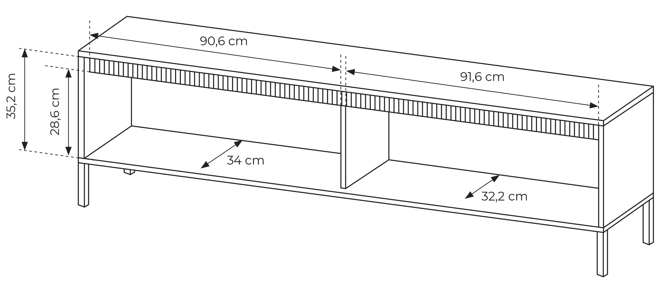 Szafka RTV Falsetto z ryflowanym frontem 187 cm czarna - szerokość 187,1 cm