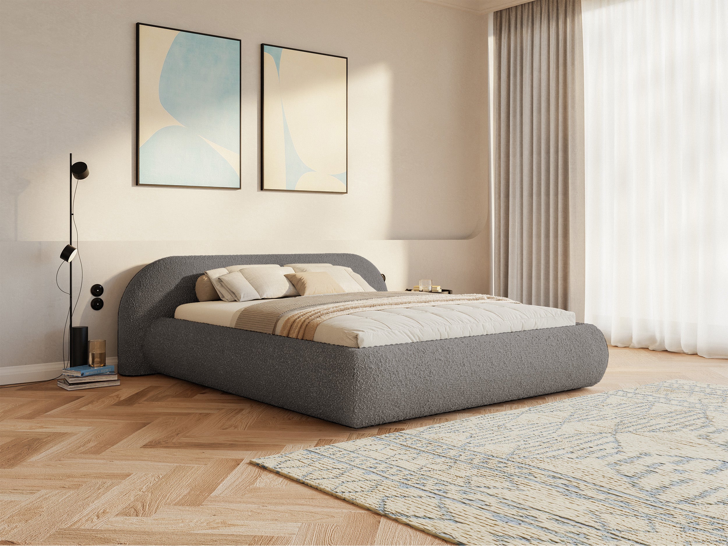 Łóżko tapicerowane 180x200 cm Shels Low brązowe boucle