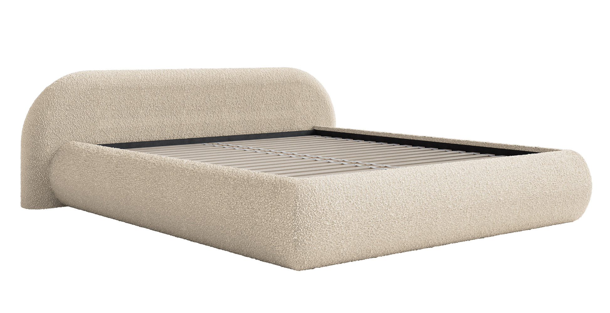 Łóżko Shels 200x200 cm Low jasnobeżowe boucle - tapicerowany tył