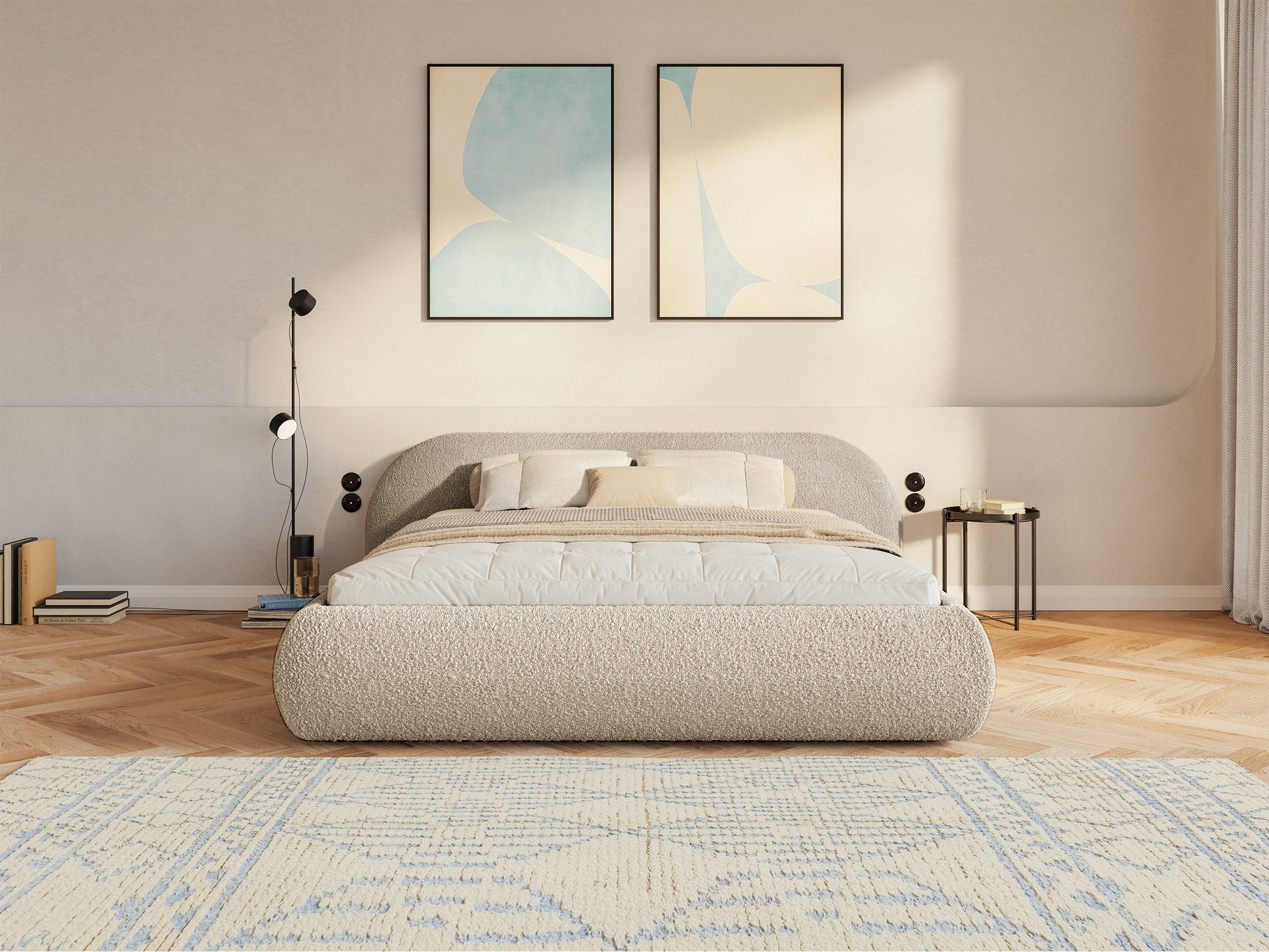 Łóżko Shels 160x200 cm Low jasnobeżowe boucle - rodzaj dwuosobowy