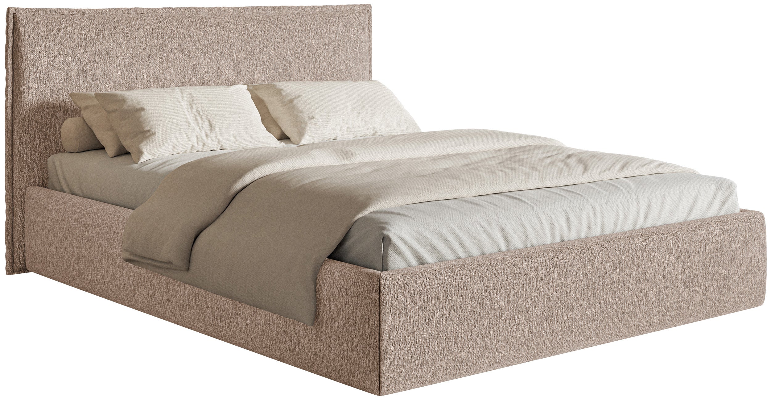 Łóżko tapicerowane 200x200 cm Softie Slim z pojemnikiem ciemnobeżowe szenil stelaż metalowy