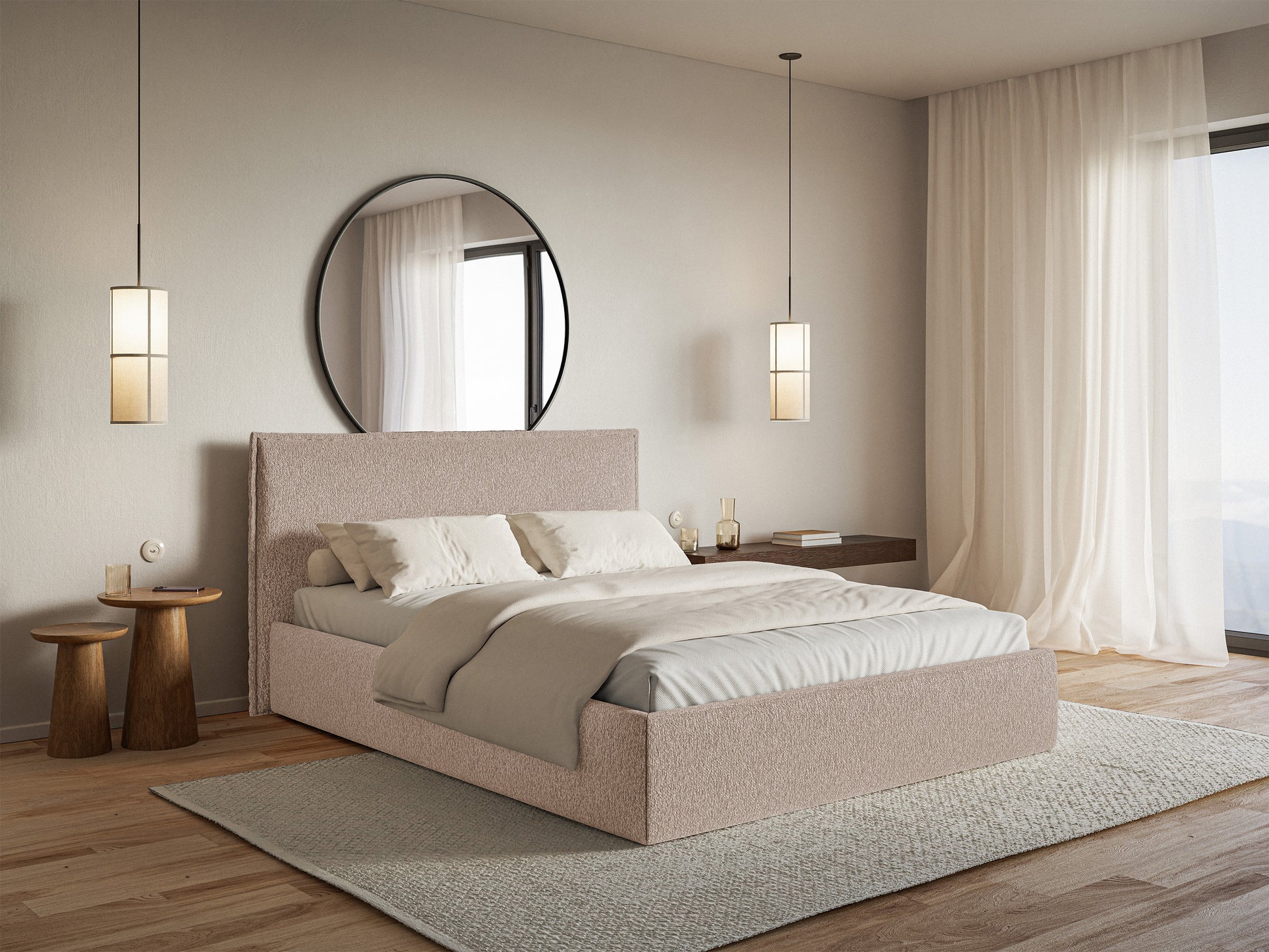 Łóżko tapicerowane Softie Slim 140x200 cm z pojemnikiem ciemnobeżowe szenil - bez materaca