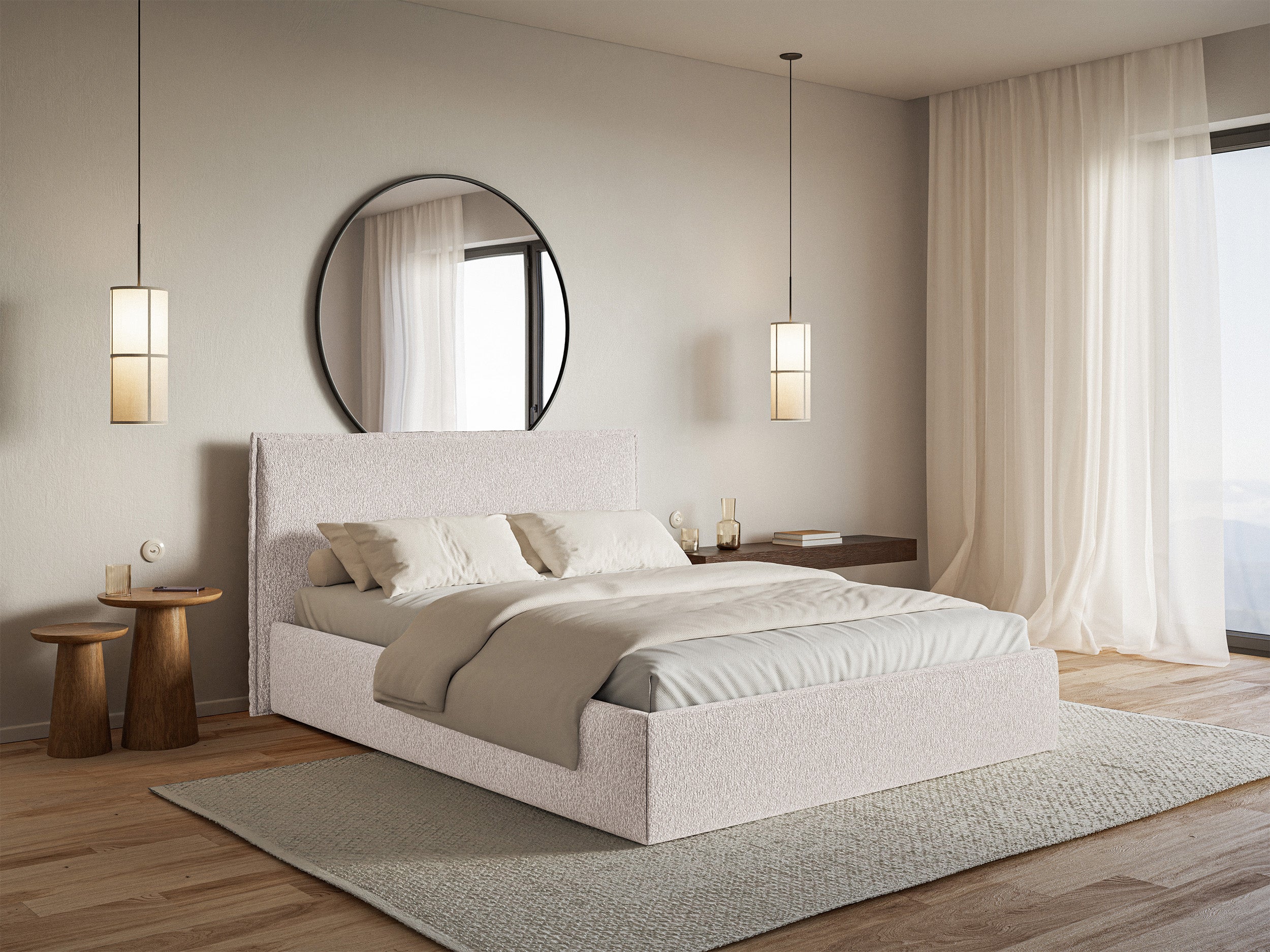 Łóżko tapicerowane Softie Slim 200x200 cm z pojemnikiem beżowe szenil - bez materaca