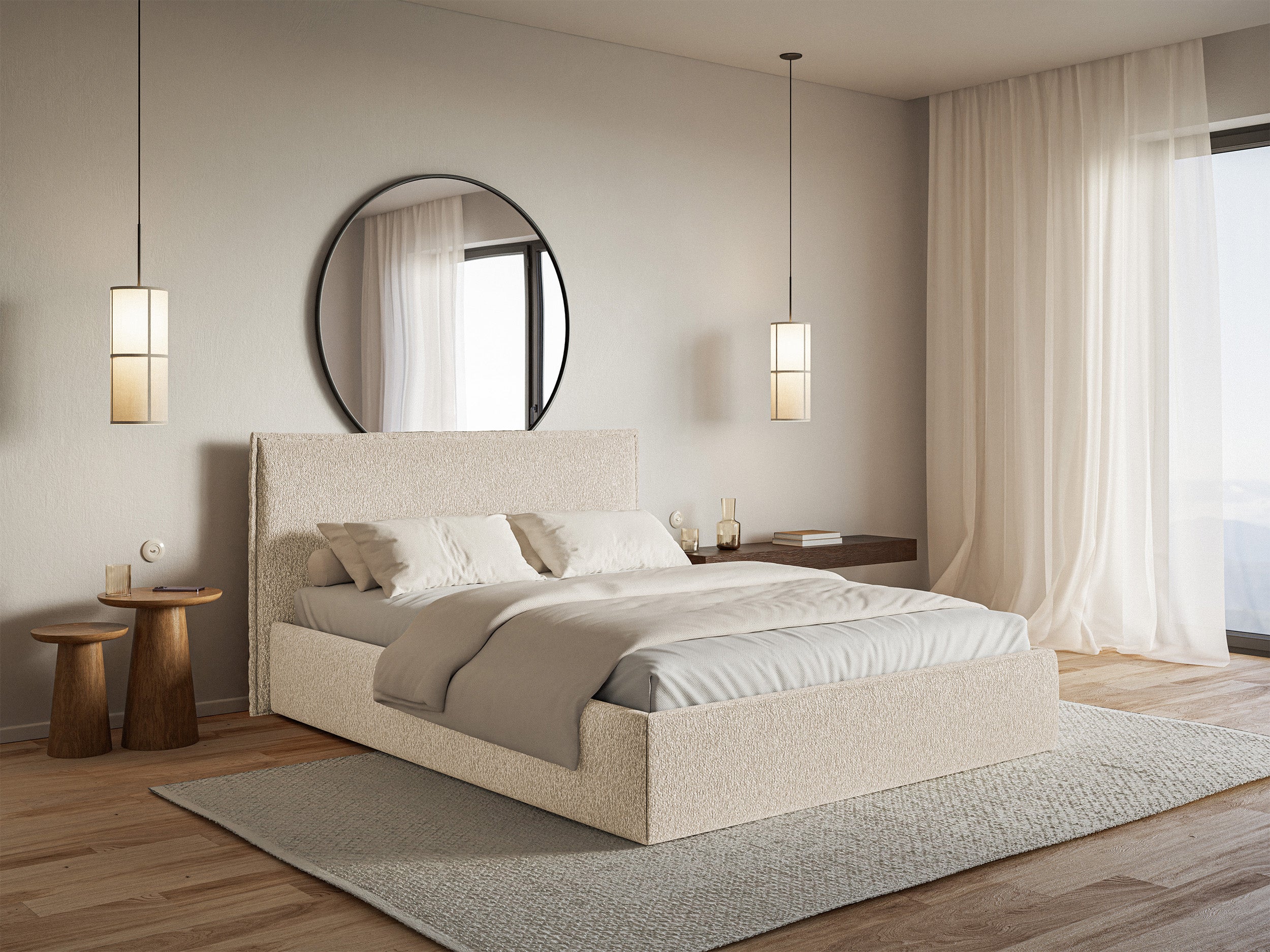 Łóżko tapicerowane 180x200 cm Softie Slim jasnobeżowe szenil